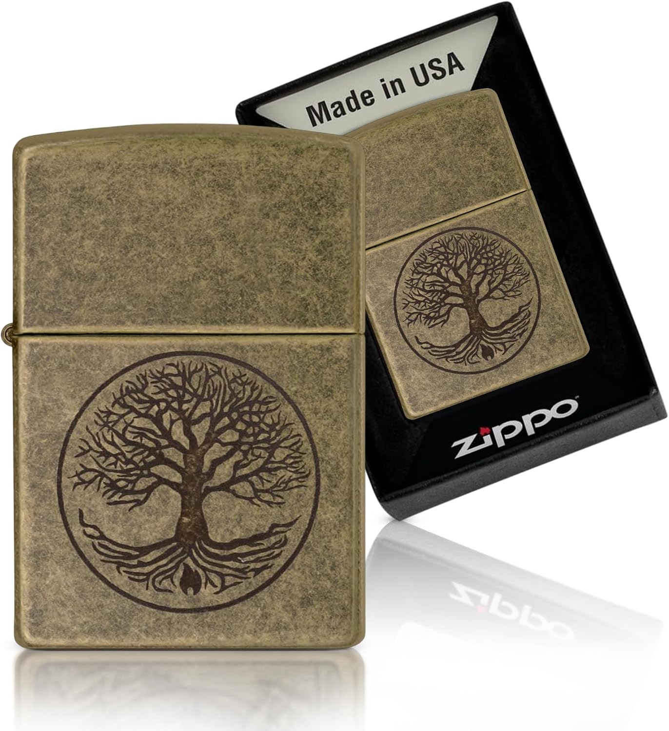 Zippo Tree of Life Pocket Lighter - Refillable Flip-Top Windproof Lighters - Spiritual and Symbolic Design Pocket Lighters - Luxury Metal Lighter Made in USA