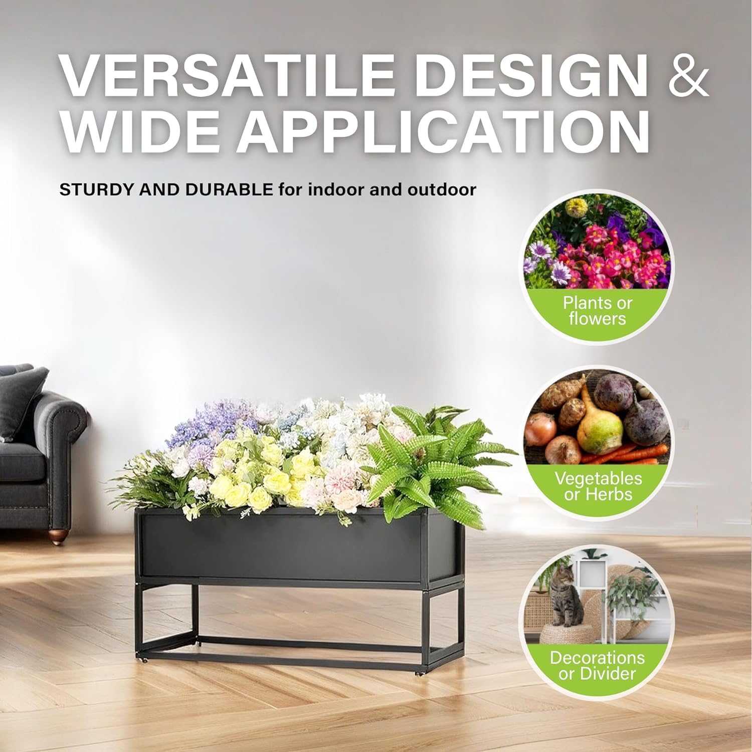 Cocoyard Metal Elevated Planter Box - 28" Raised Garden Bed with Legs for Indoor and Outdoor - Tall Rectangle Planter with Felt Liner