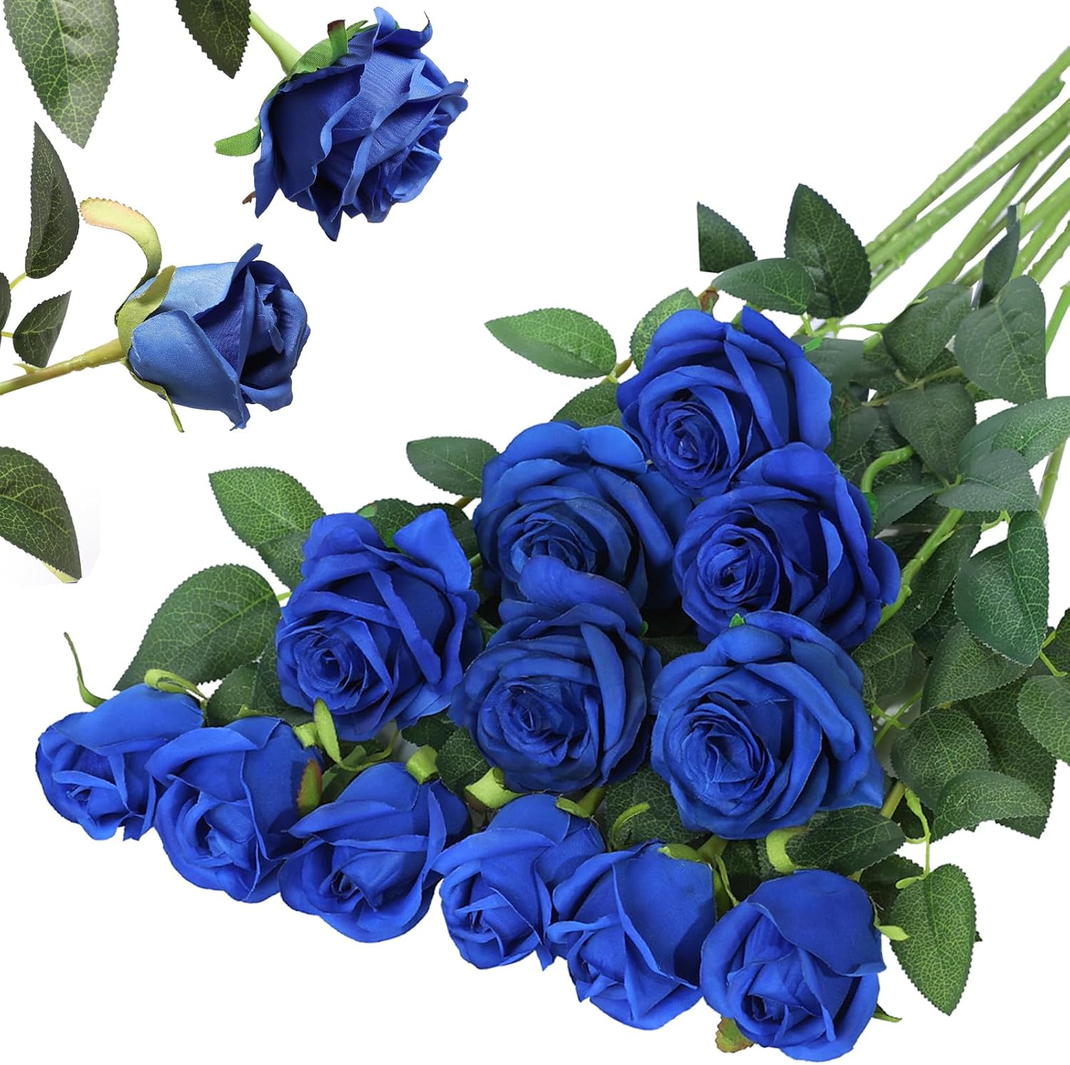 Hawesome 12PCS Artificial Silk Flowers Realistic Roses Bouquet Long Stem for Home Wedding Decoration Party (Yellow, 6 Flowers 6 Buds)