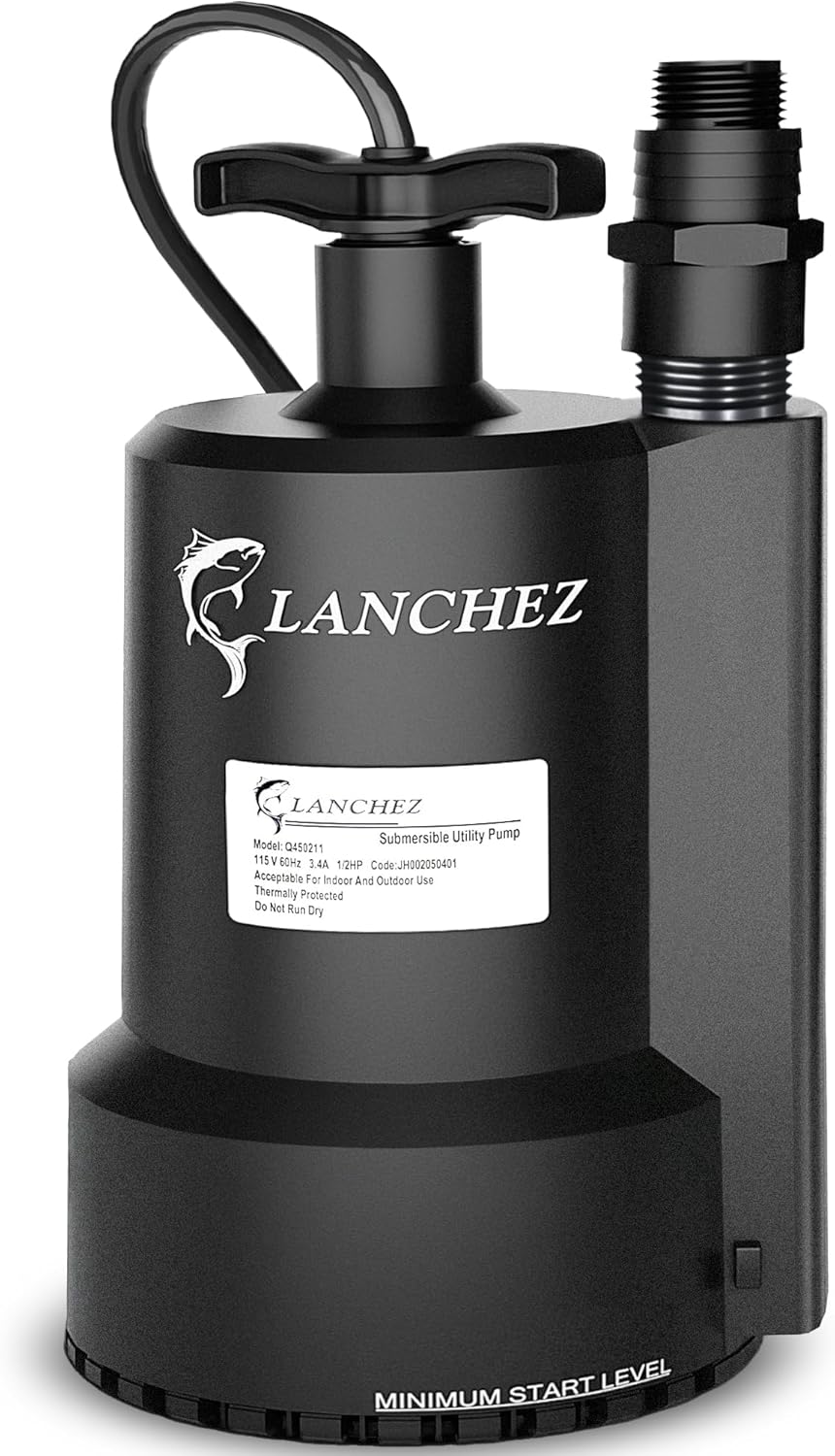 Lanchez Sump Pump, 1/2 HP 2450GPH Submersible Water Pump