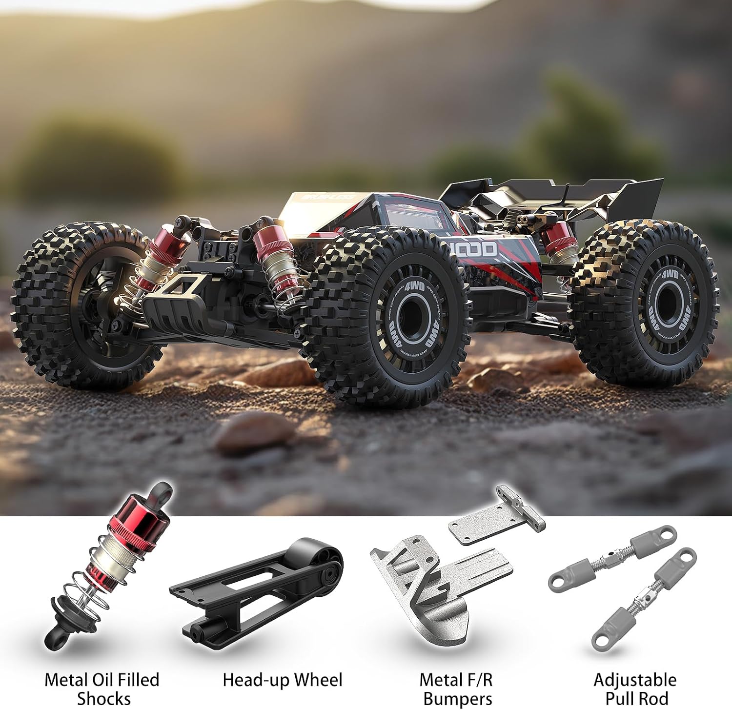 1:16 Fast RC Car, Brushless 42MPH Remote Control Car for Adults - High Speed 4WD RTR RC Truck with 2 LiPo Batteries & DIY Body, JC16EP Red