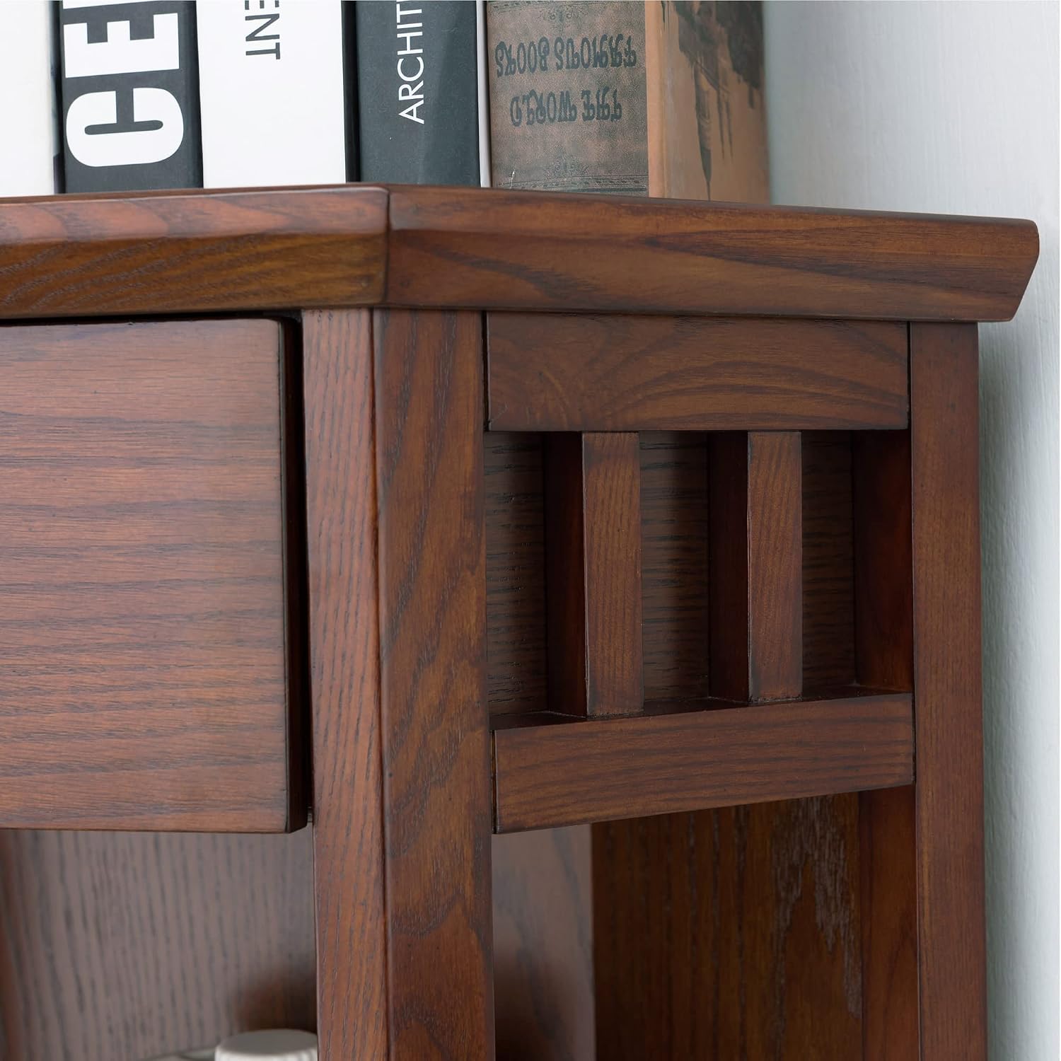 Leick Home Mission Corner Bookcase, 36", Mission Oak | Adjustable Shelves, Freestanding, Traditional, Wood, Furniture, 82263