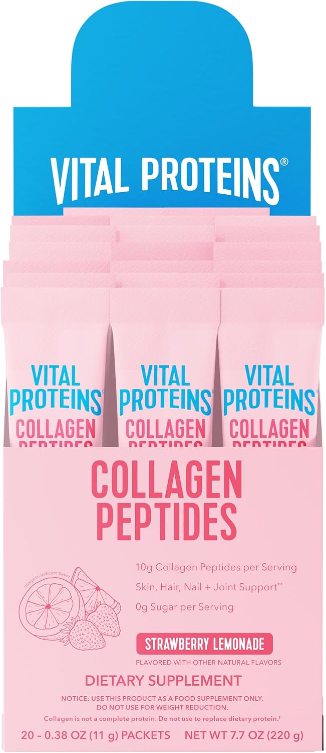 Vital Proteins Collagen Peptides Powder, Unflavored Stick Packs, 20 Count | 10g Hydrolyzed Collagen Peptide Per Packet, Supports Hair Skin & Nails, Travel-Friendly Stick Packs, 20 Servings