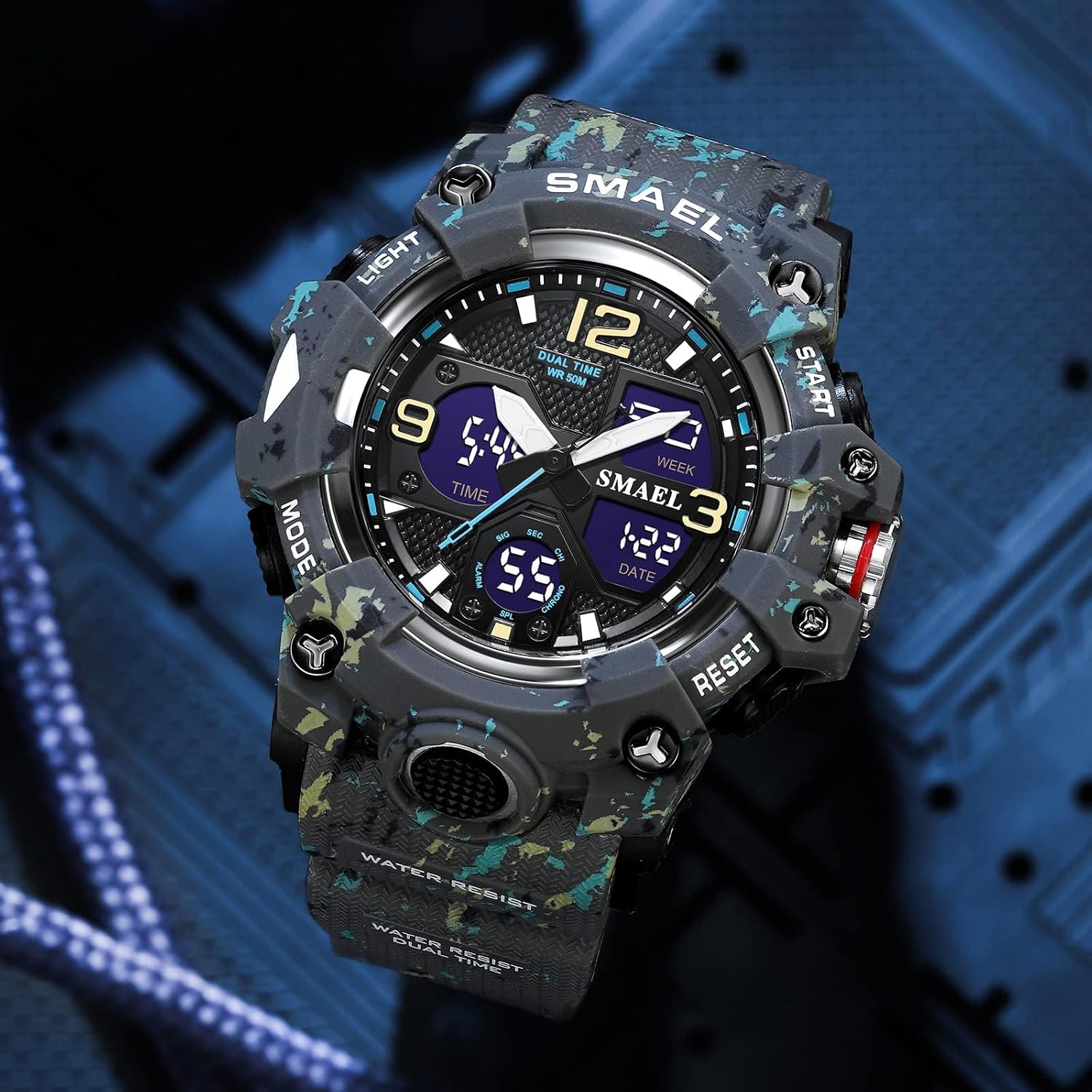 Gosasa Men's Large Face Outdoor Sports Watches Military S-Shock Watch Waterproof, Backlight, Alarm, Stopwatch Features - Rugged Wristwatch for Training, Hiking, and Adventure
