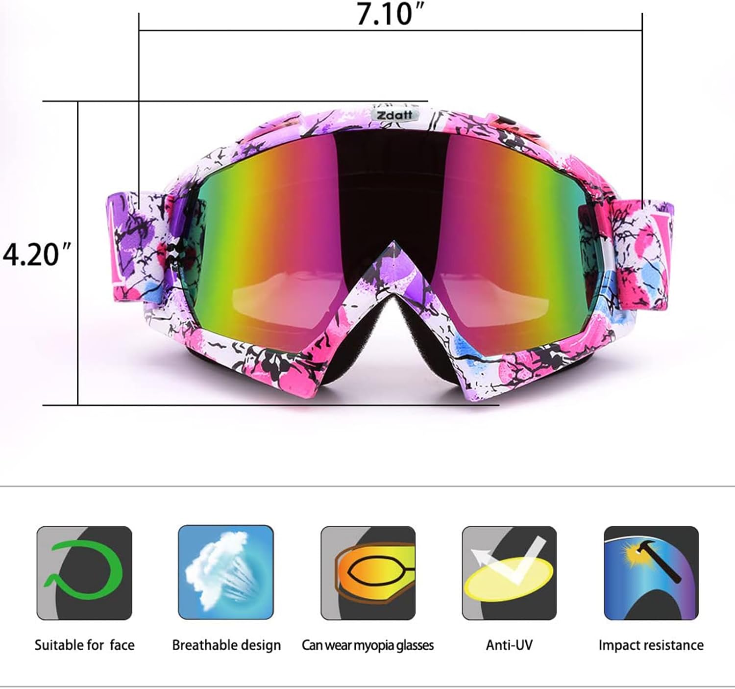 Dirt Bike Goggles, ATV Motorcycle UTV MX OTG Accessories Goggle Glasses & Anti Fog Ski Goggles, Racing Skiing Dirtbike