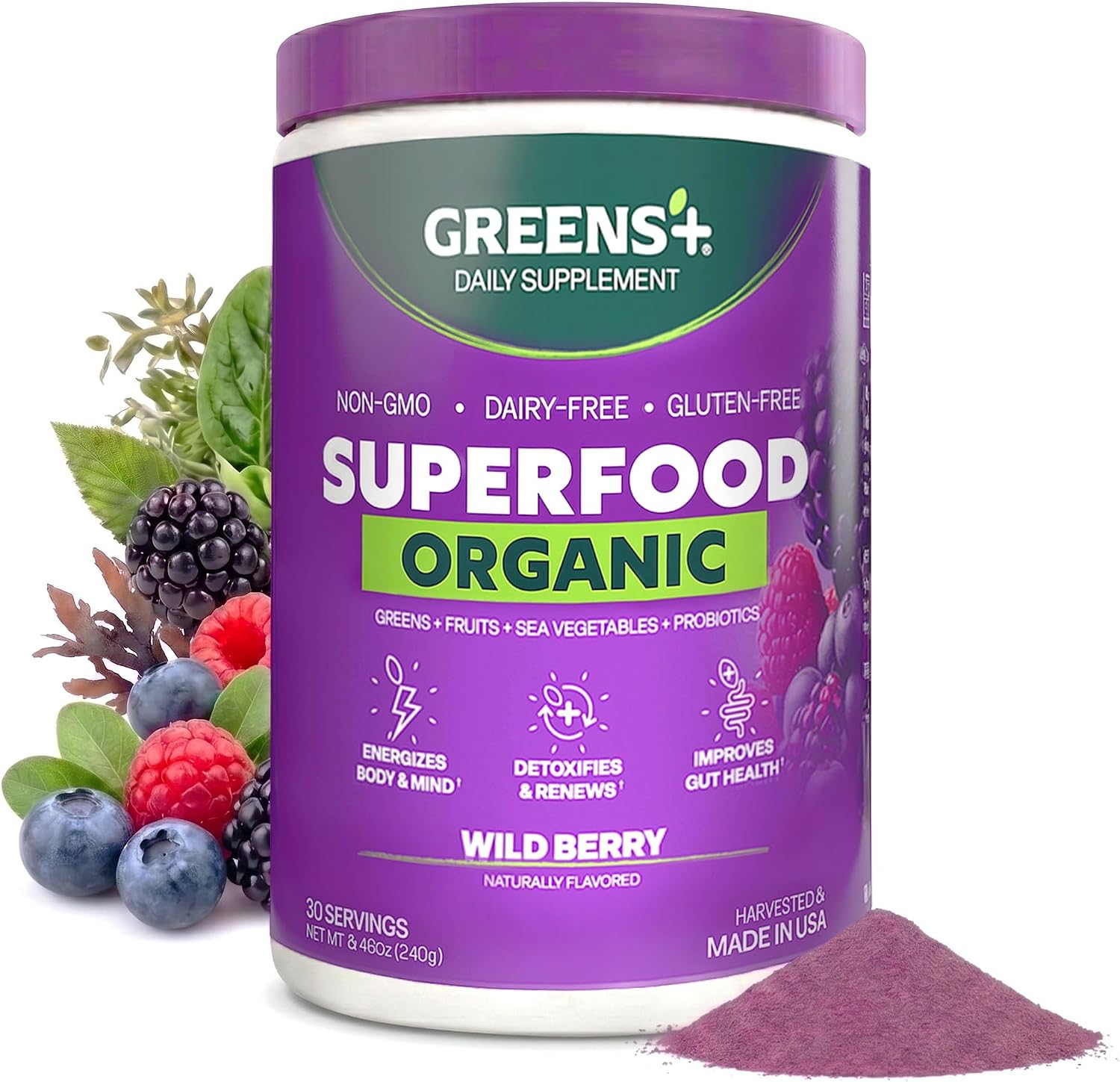 Greens+ Organic RAW Superfood Powder, Dietary Supplement | 8.46oz | Energy Boost | Super Blend Immune Support, Morning Kick, Nutrition Vibrant Health, Vegan, Soy Free | Dairy Free | Gluten Free