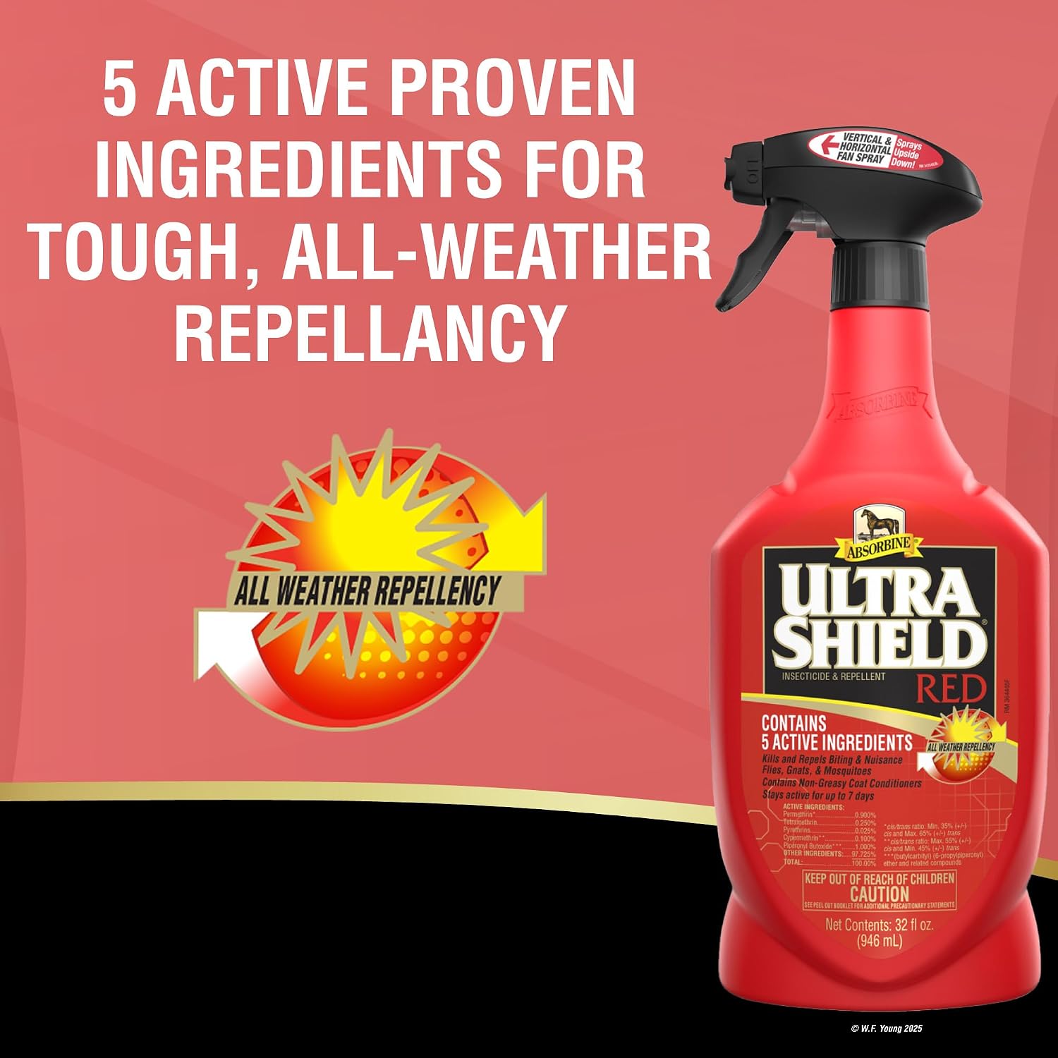 Absorbine UltraShield Red Insecticide & Repellent, 128 fl oz Gallon | Use on Horses & Premise, All-Weather up to 7 Days, Repels & Kills Multiple Species Including Flies, Mosquitoes & Gnats