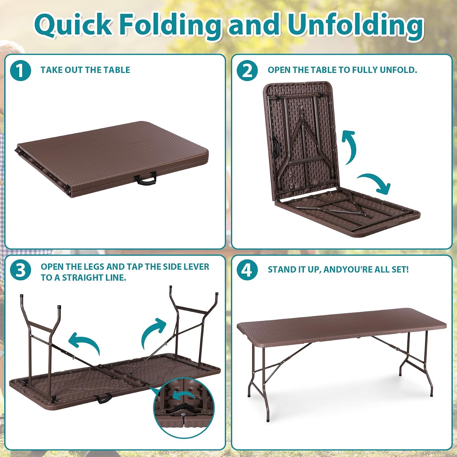 SUPER DEAL 6FT Folding Table for Indoor Outdoor, Portable Heavy Duty Fold-in-Half Plastic Dining Picnic Party Camping Table with Carrying Handle