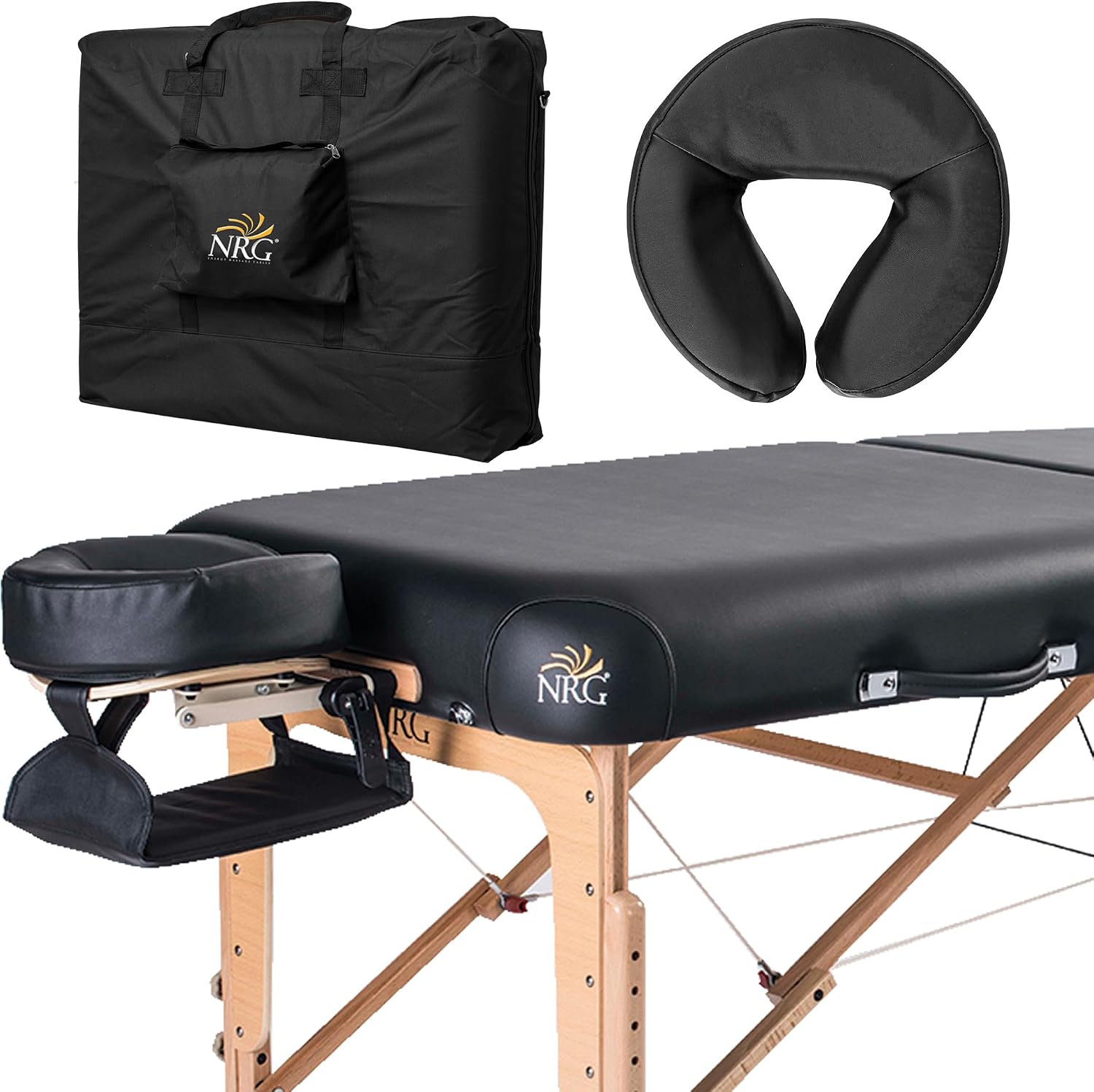 NRG Vedalux Portable Massage Table Package | Burgundy | Folding Lightweight Massage Bed | Professional Spa Table with Face Cradle, Hanging Armrest & Carrying Case
