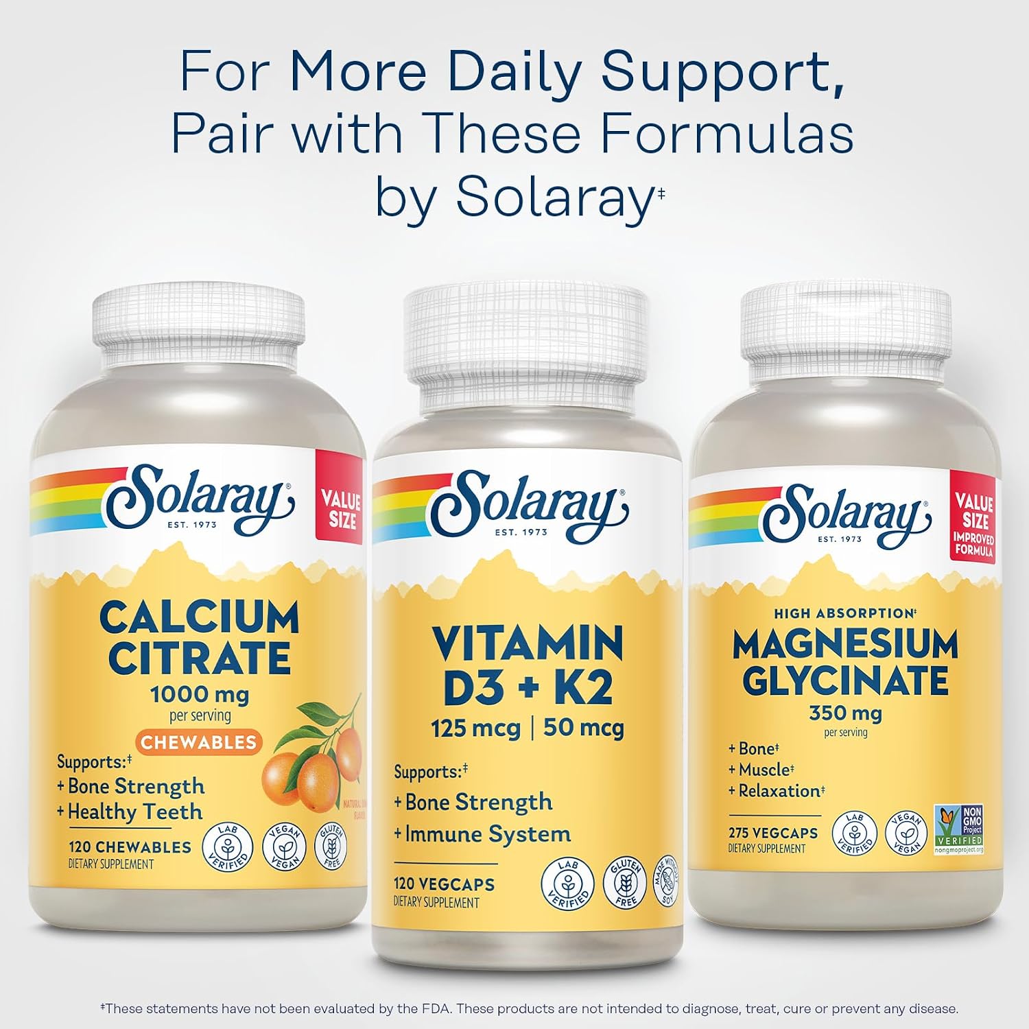 SOLARAY Calcium Citrate 1000 mg, Orange Flavor, 60 Chewables | Bone & Teeth Support - Natural Orange Flavor - 1000 mg Calcium Citrate - 15 Servings - Vegan, Gluten Free, Lab Verified