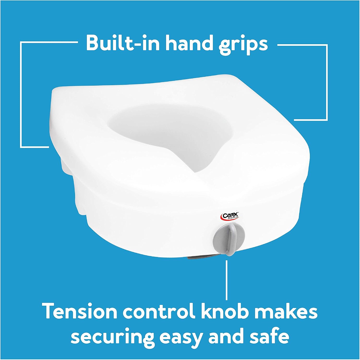 Carex E-Z Lock Raised Toilet Seat, Elongated Toilet Seat Riser, Adds 5 Inches of Height, 300 lbs Capacity
