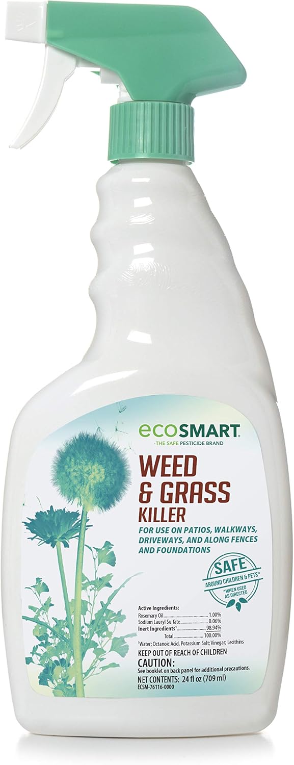 EcoSmart Natural, Glyphosate-Free Weed and Grass Killer Ready-to-Use Spray Formula for Lawns, Patios, Driveways and Pavers, 24 Ounce Bottle