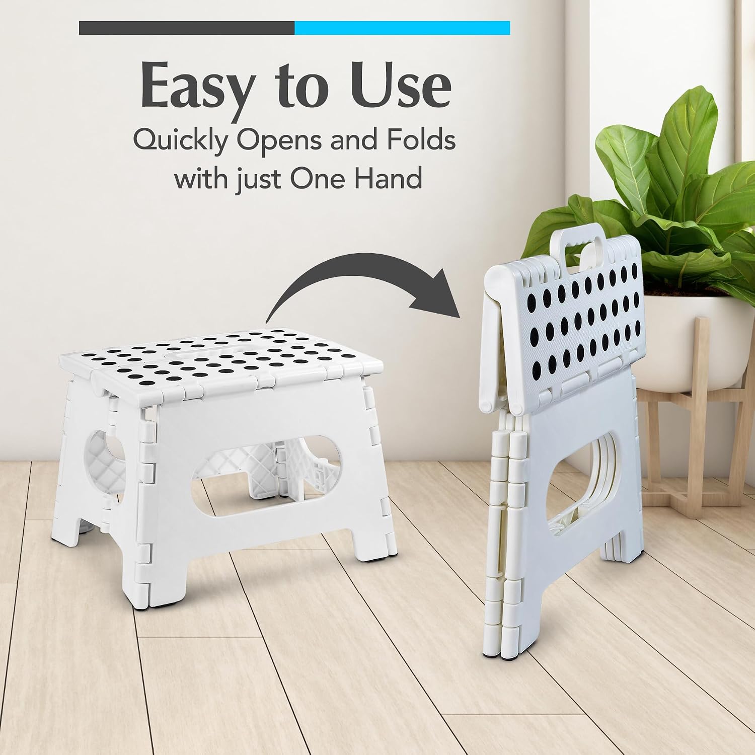 Handy Laundry Folding Step Stool 9 Inch, Black, Non-Slip Holds 300 lbs | 9 Inch, Black, Foldable Collapsible Step Stool, Non-Slip, Holds 300 lbs, Kitchen Bathroom Bedroom, Adults