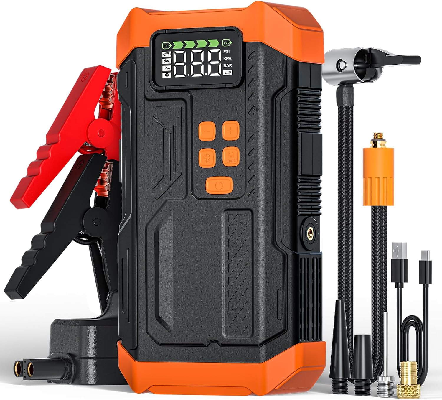 [2026NEW Model] 5000A Jump Starter with Air Compressor,Car Jumper Starter Portable with 150PSI Tire Inflator 12V Jump Box with LCD Display,Flashlight,Storage Case (Up 9L Gas/8L Diesel Engine