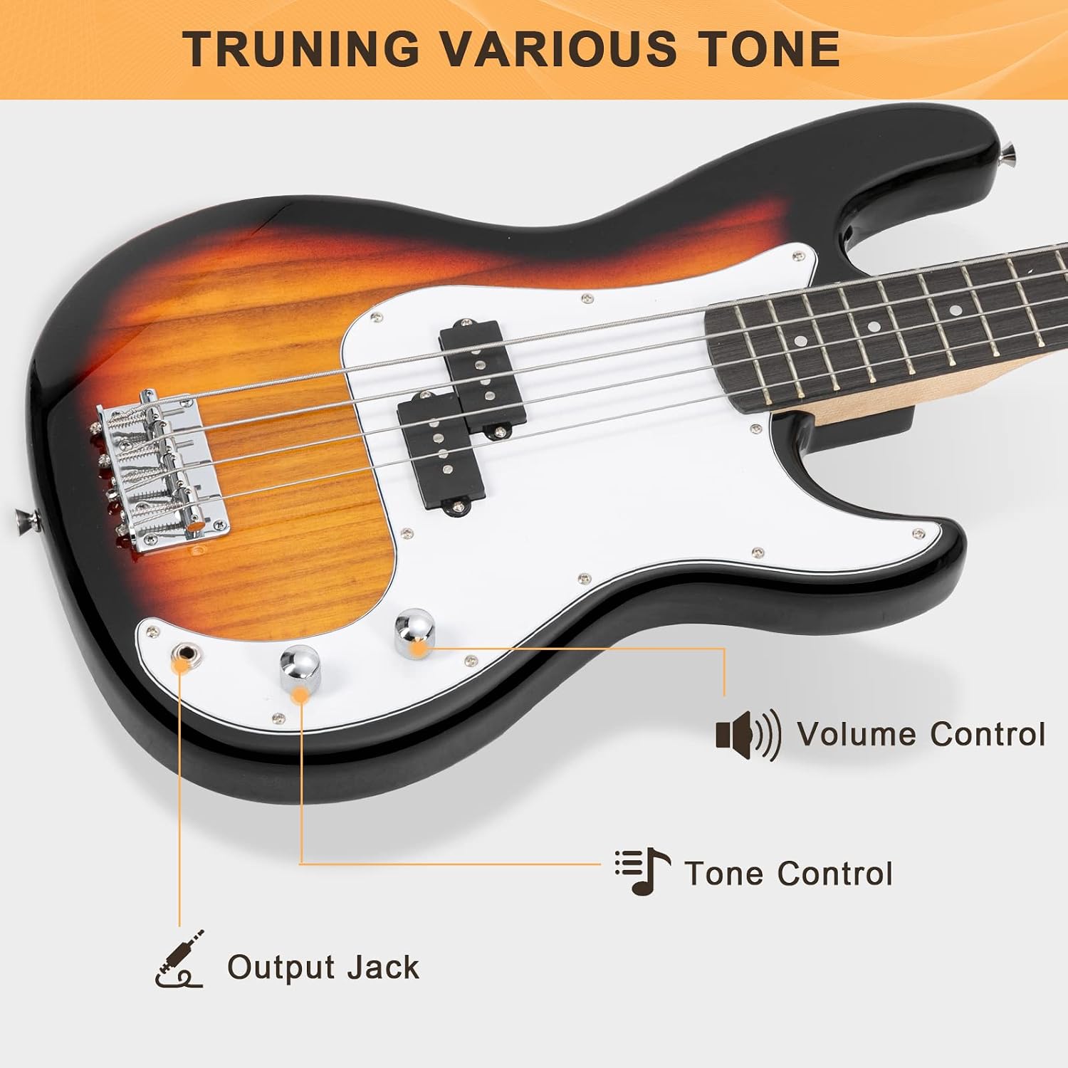 GLARRY Full Size Electric Bass Guitar Beginner Kit 4 String Exquisite Basswood Bass with 20W AMP, Cable, Strap, Bag and Accessories (Transparent Blue, 39"Right Handed)