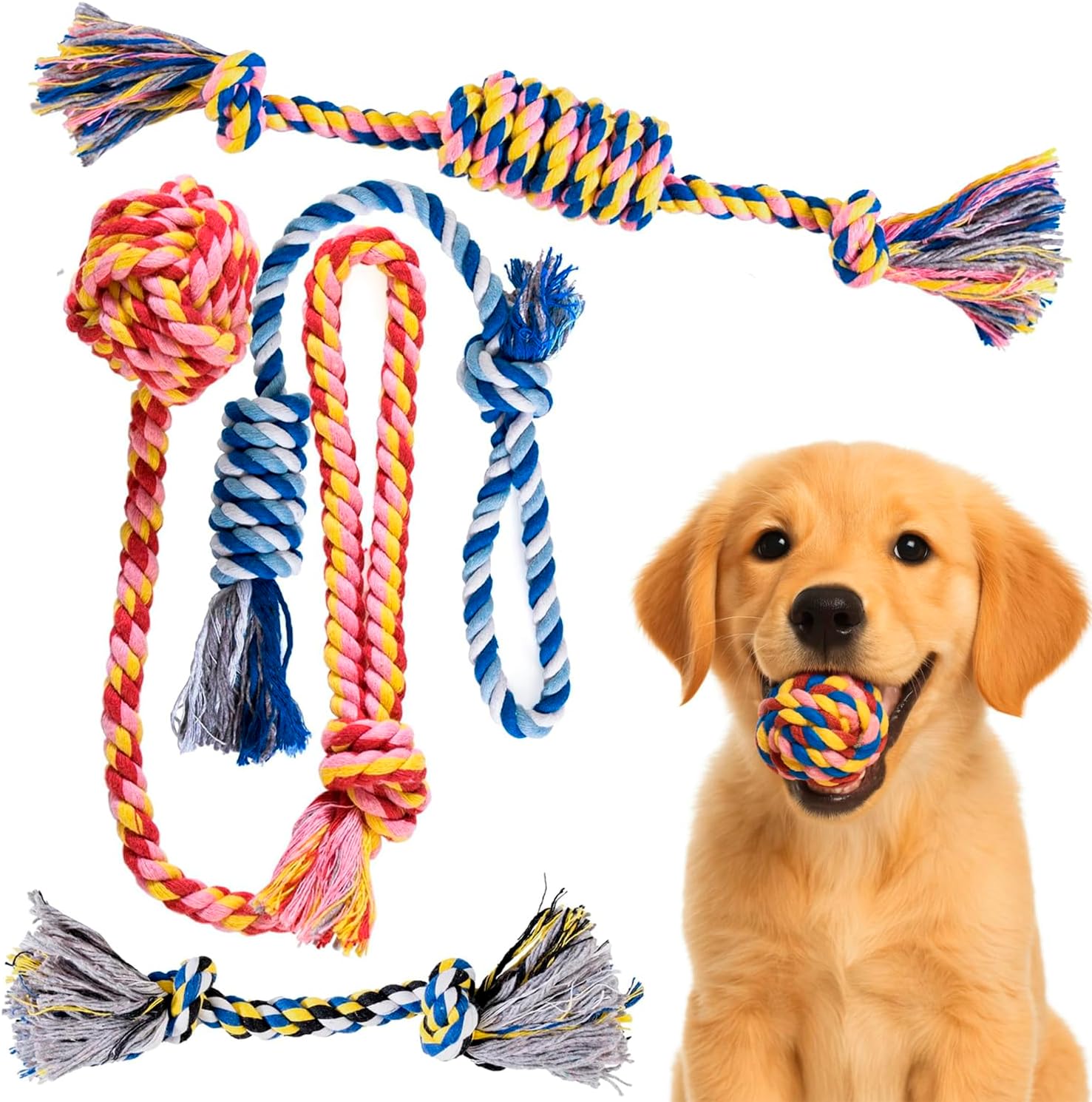 Pets&Goods Dog Rope Chew Toys – 5-Pack Durable Cotton Tug Toys for Puppies & Small/Medium Dogs – Dental Cleaning, Teething Relief