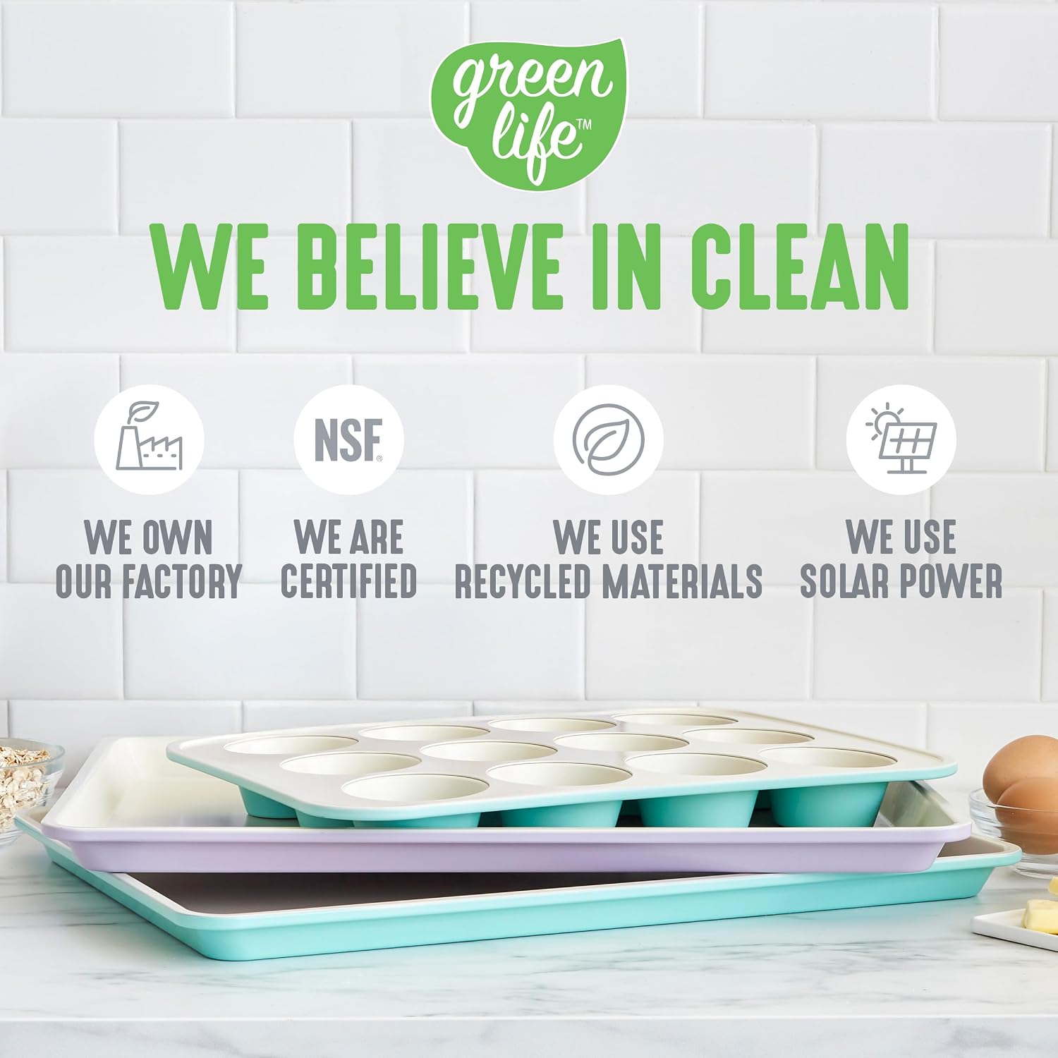 GreenLife 13" x 9" Quarter Sheet Baking Pans, 2 Piece Bakeware Set, PFAS-Free Ceramic Nonstick Rectangular Cookie Trays, Oven Safe to 450°F