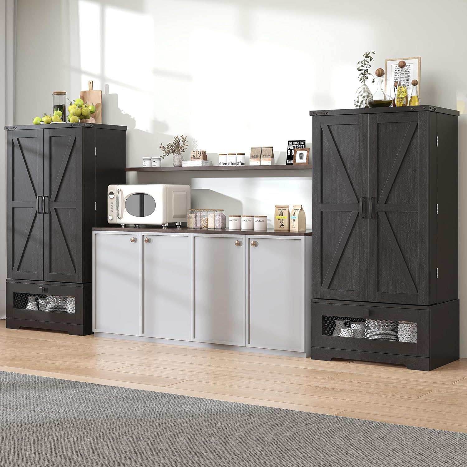 kepptory 47” Pantry Cabinet, Kitchen Pantry Storage Cabinet with Doors and Adjustable Shelves,Freestanding Buffet Cupboards Sideboard for Living Room and Dinning Room (White)
