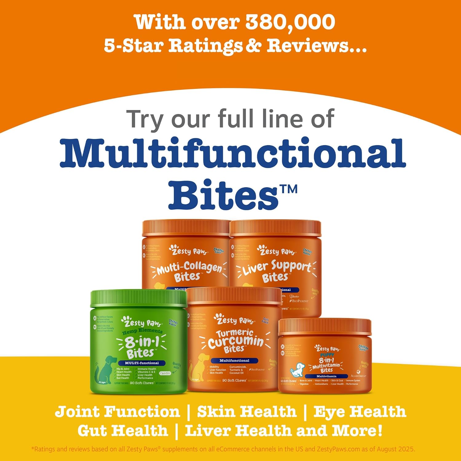 Zesty Paws Dog Multivitamin, Chewable Dog Vitamins and Supplements for Hip & Joints, Skin & Coat, Omega 3 Fish Oil for Dogs- Senior & Puppy Multivitamin- Chicken- 90ct