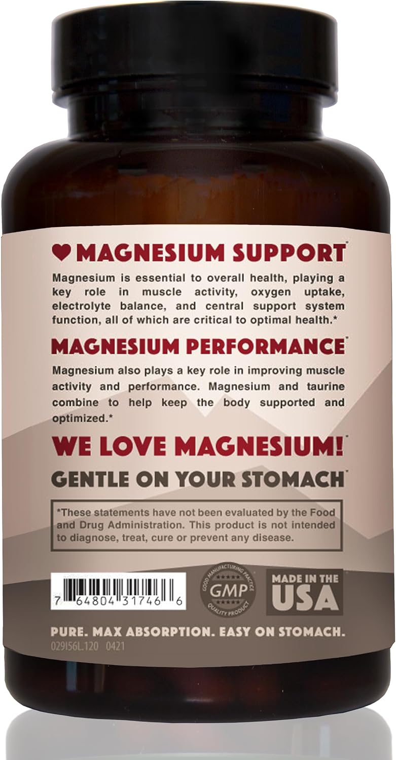 Magnesium Taurate 750mg (150mg Elemental Magnesium) – 120 Vegetarian Capsules – High-Absorption Magnesium Taurate Supplement for Heart, Muscle