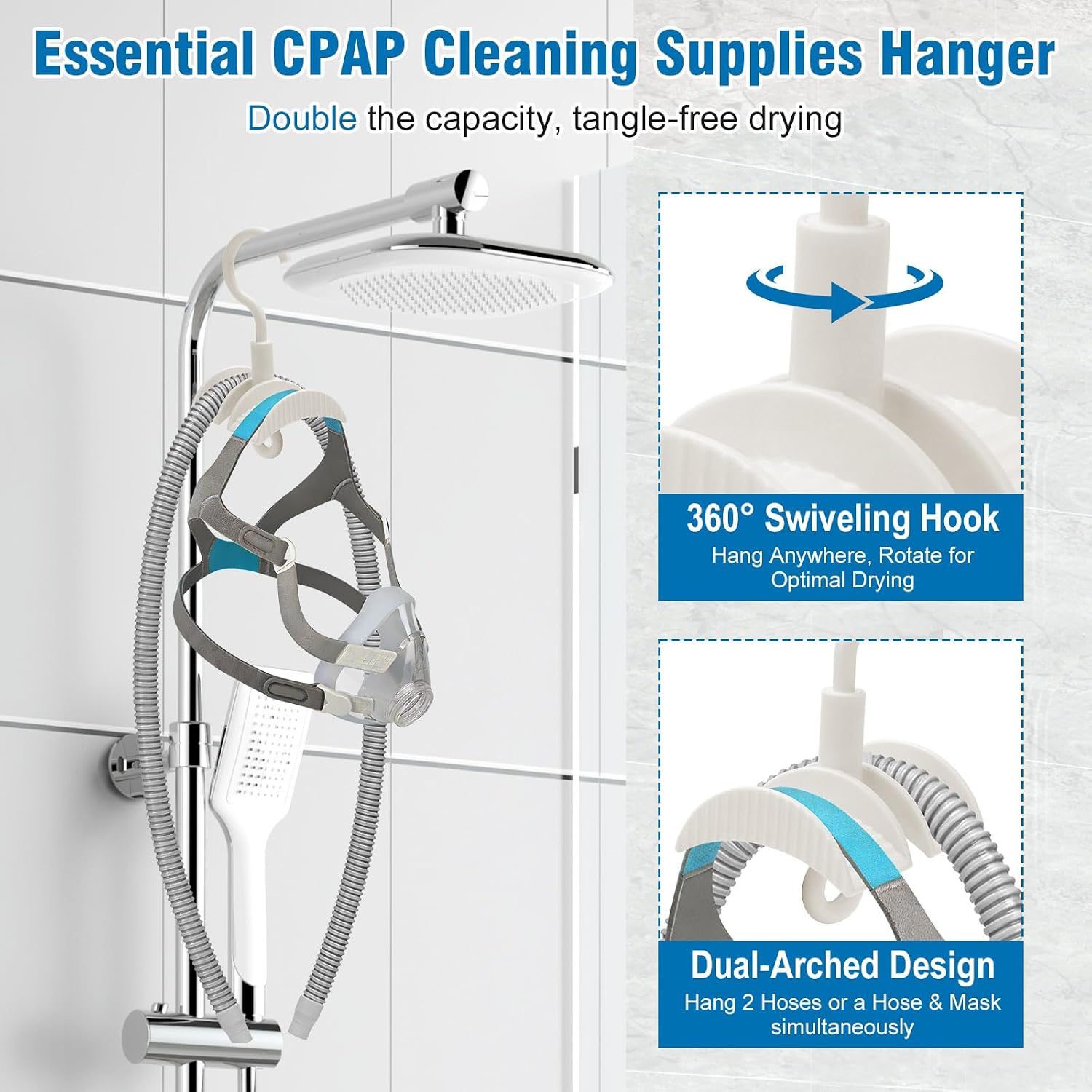 9 Pack CPAP Cleaning Kit for Hose & Mask, with Speed Control Hose Dryer, Collapsible Wash Basin & Hose Hanger, 7ft Cleaning Brush, CPAP Cleaning Supplies with Storage Bag, for 22mm & 15mm Tube