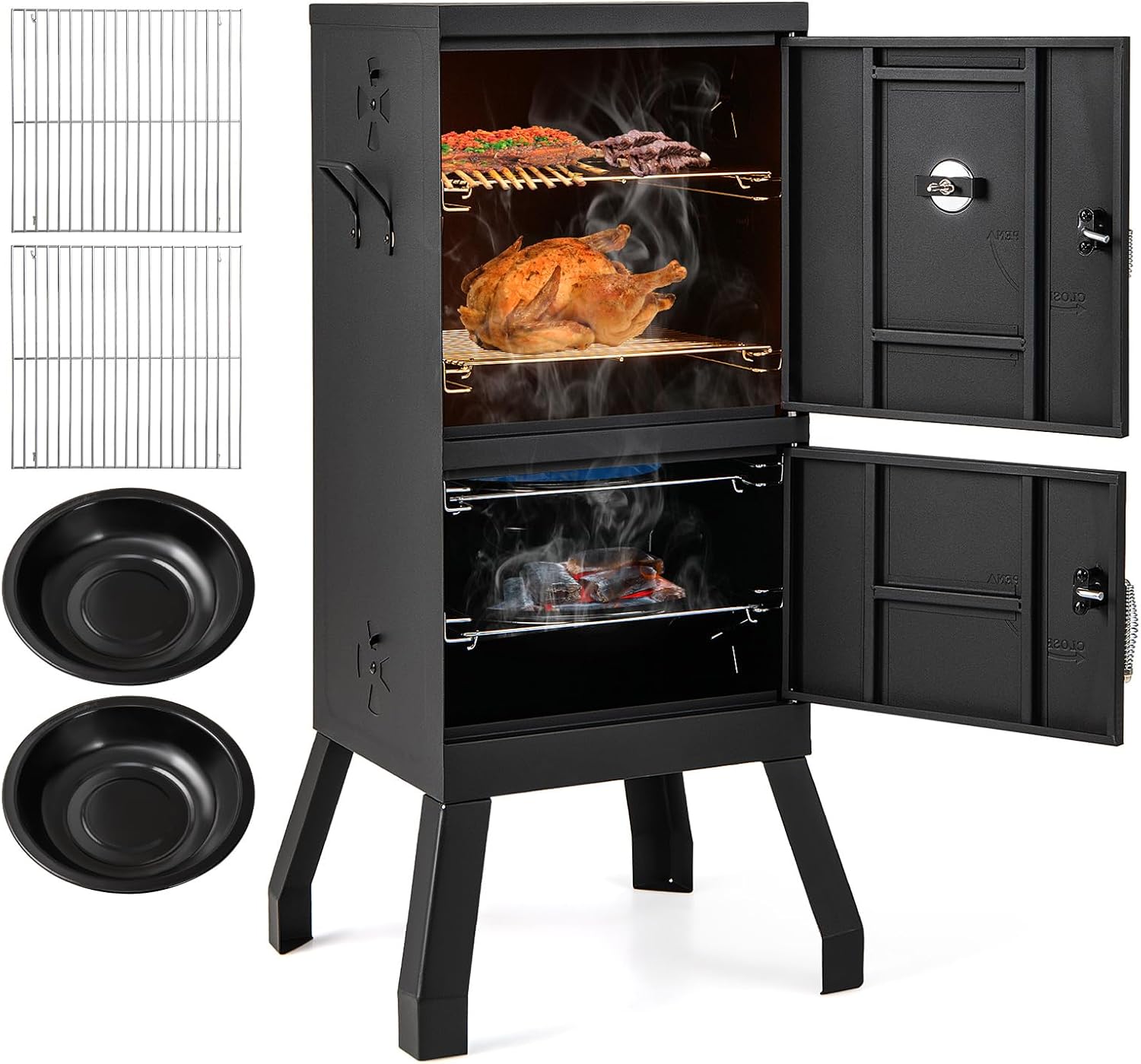 Giantex Vertical Charcoal Smoker, Outdoor BBQ Smoker Grill with Thermometer