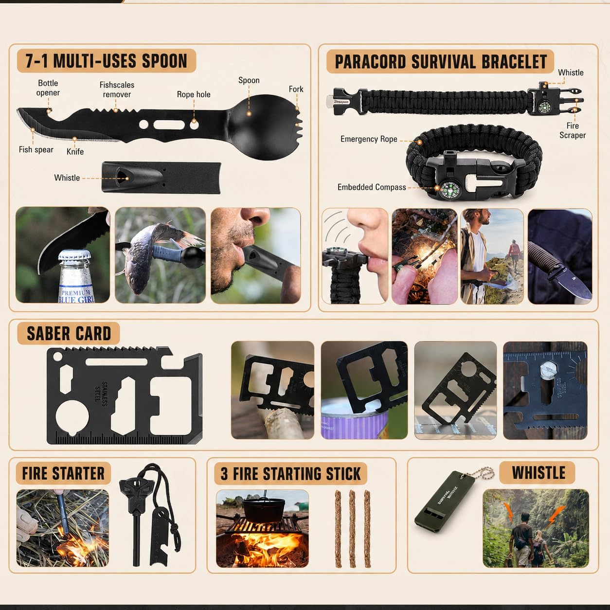 Survival Kit, 250Pcs Survival Gear First Aid Kit with Molle System Compatible Bag and Emergency Tent, Emergency Kit for Earthquake, Outdoor Adventure