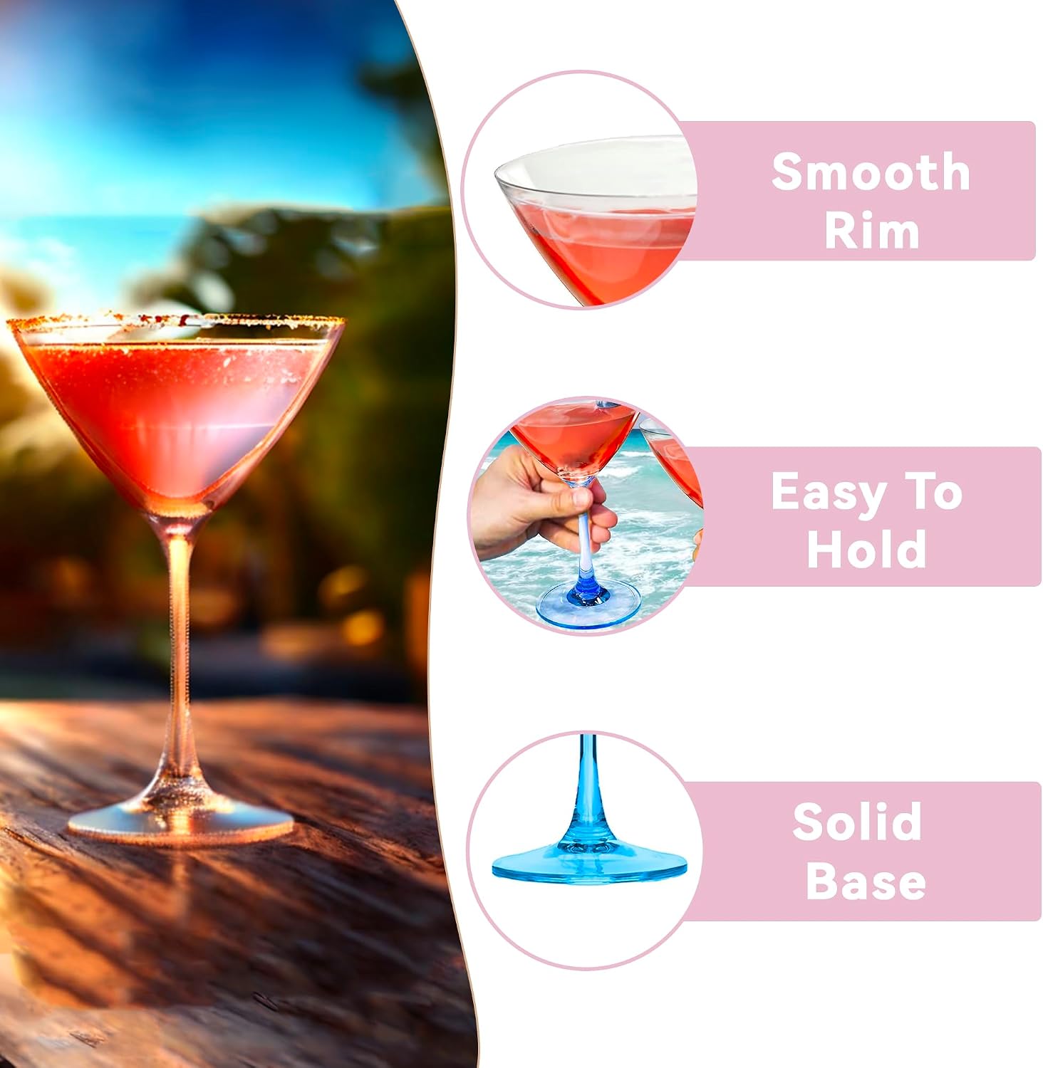 Lily's Home Unbreakable Martini Glasses, Made of Shatterproof Plastic and Ideal for Indoor and Outdoor Use, Reusable, Crystal Clear (8.5 oz. Each