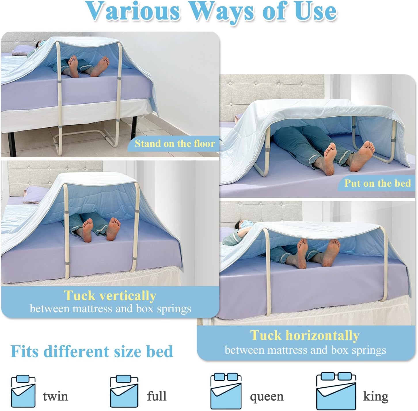 Blanket Lifter Foot Cradle Lift Bar for Feet Adjustable Blanket Support Lifters Holder Bed Foot Tent Blankets Riser Sheet Raiser Heavy Duty Steel