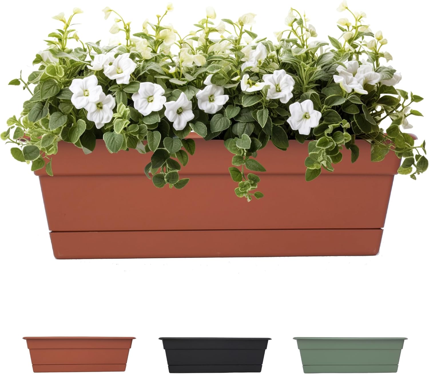 Bloem Dura Cotta Window Box Planter: 24" - Terra Cotta - with Tray, Weatherproof Resin Box, Removable Tray for Indoor & Outdoor Use, Gardening, 3 Gallon Capacity