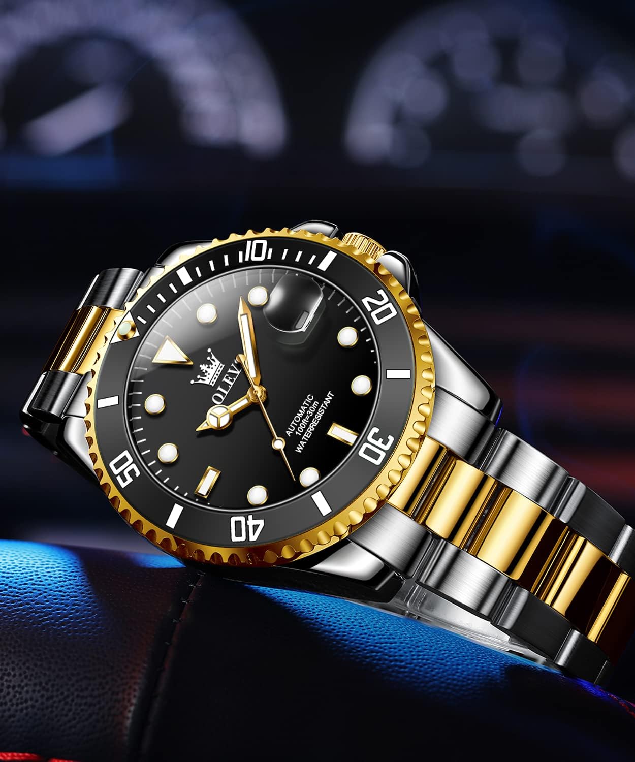 OLEVS Watch Men Luxury Dress Stainless Steel Date Analog Watch Waterproof