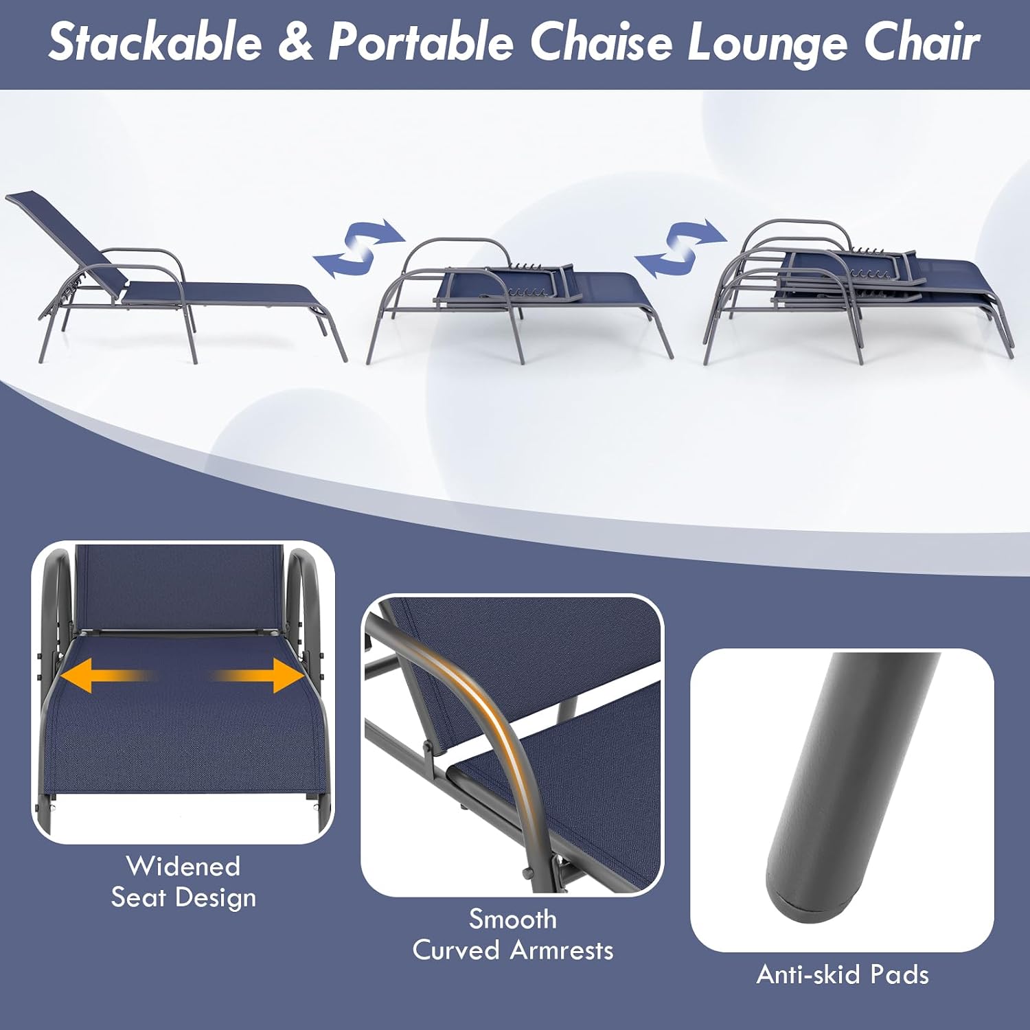 GIANTEX 2 Pack Patio Lounge Chair with 5 Adjustable Backrest, Black