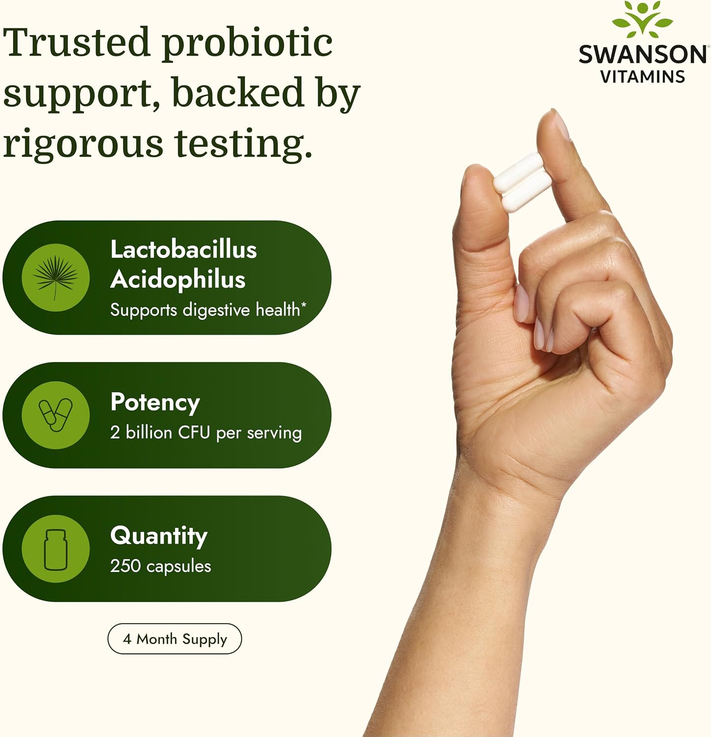 Swanson Lactobacillus Acidophilus Probiotic for Adults Seeking Daily Digestive and Bowel Health Support with 1 Billion CFU - Acid-Resistant (250 Capsules, 3 Pack)
