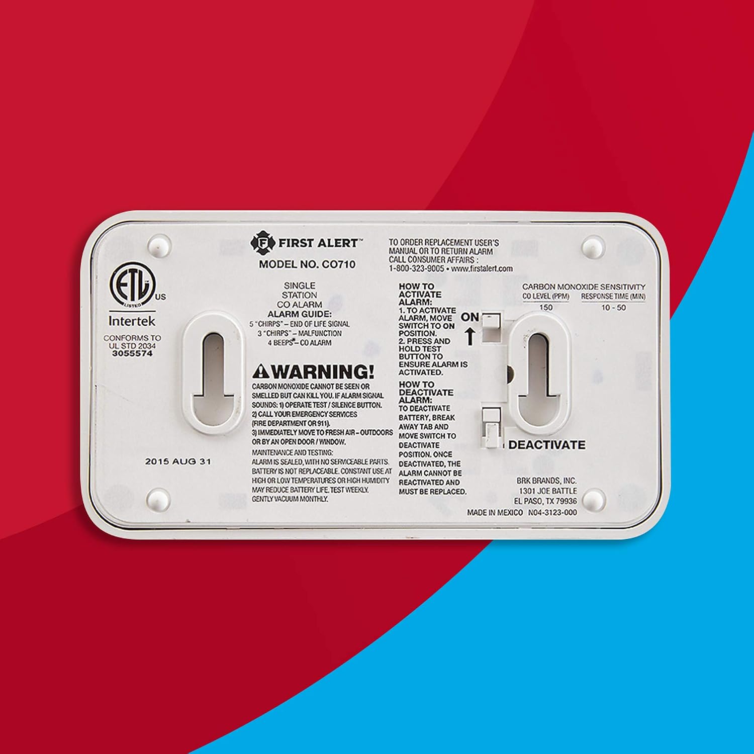 First Alert CO710 Carbon Monoxide Detector with 10-Year Battery and Digital Temperature Display | CO710