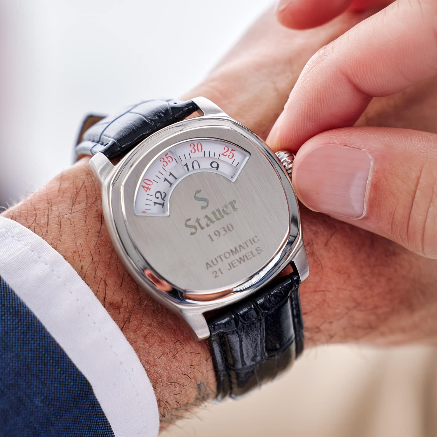 Stauer 1930 Dashtronic Watch Cotswold Genuine Men's Automatic Watch with Leather Band and Stainless Steel Case 21-Jewel Movement and 3-ATM Water Resistant