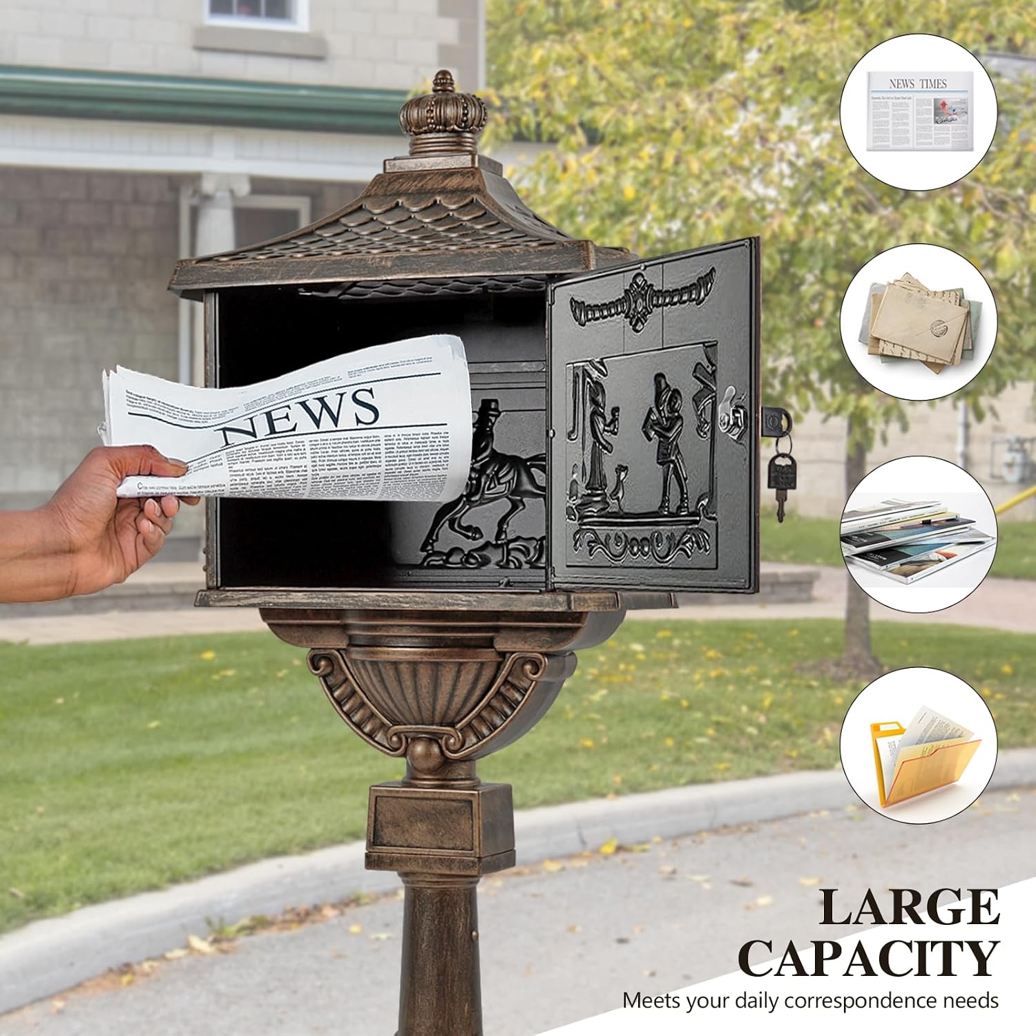 Mail Box Heavy Duty Mailbox Postal Box Security Cast Aluminum Vertical Pedestal