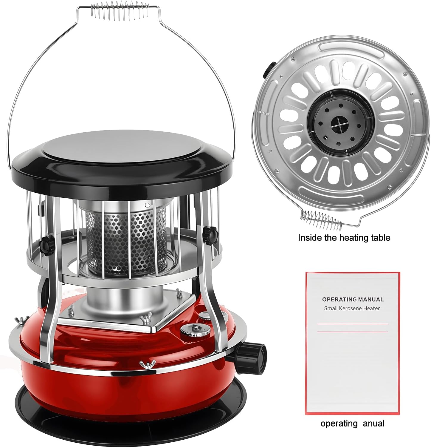Kerosene Heater, Kerosene Stove 9000 BTU No Electricity Needed Portable Indoor Outdoor Heater for Camping, Tent, Ice Fishing, Emergency Heating – Galvanized Steel & Stainless Steel Construction Red