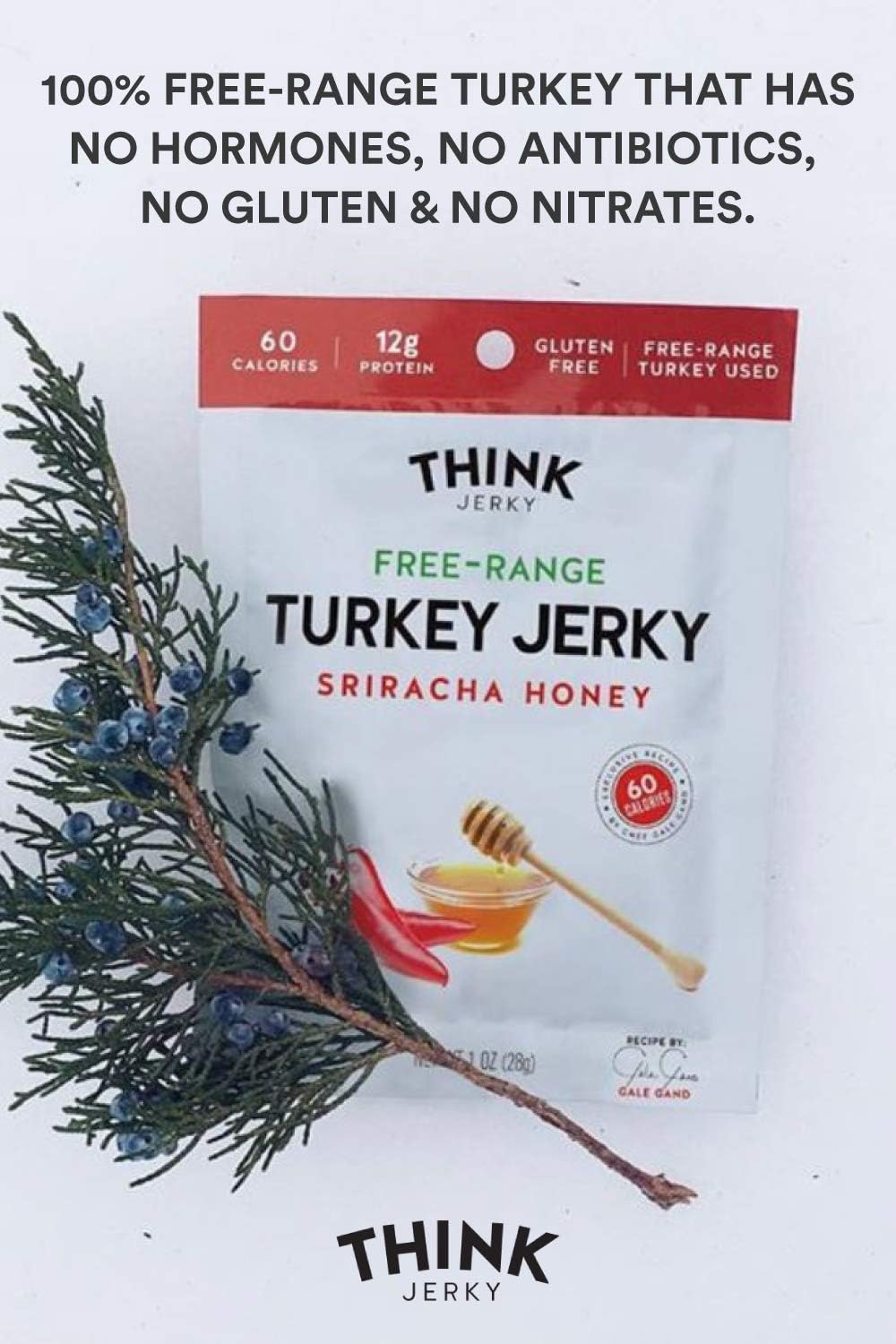 Think Jerky Sesame Teriyaki Beef Jerky, Grass-Fed High Protein Beef Jerky, Gluten Free, No Antibiotics or Nitrates, Healthy Chef Crafted Recipe, Low Calorie and Low Fat - 2.2 oz Bags, 4 Pack