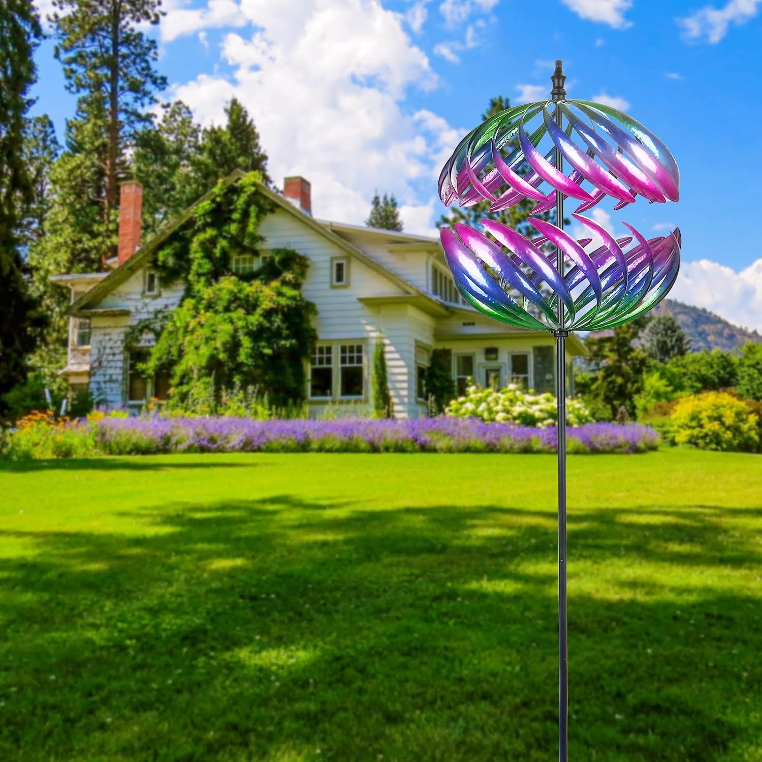 MUMTOP Wind Spinner Outdoor, Large Metal Kinetic Wind Sculptures, Blue