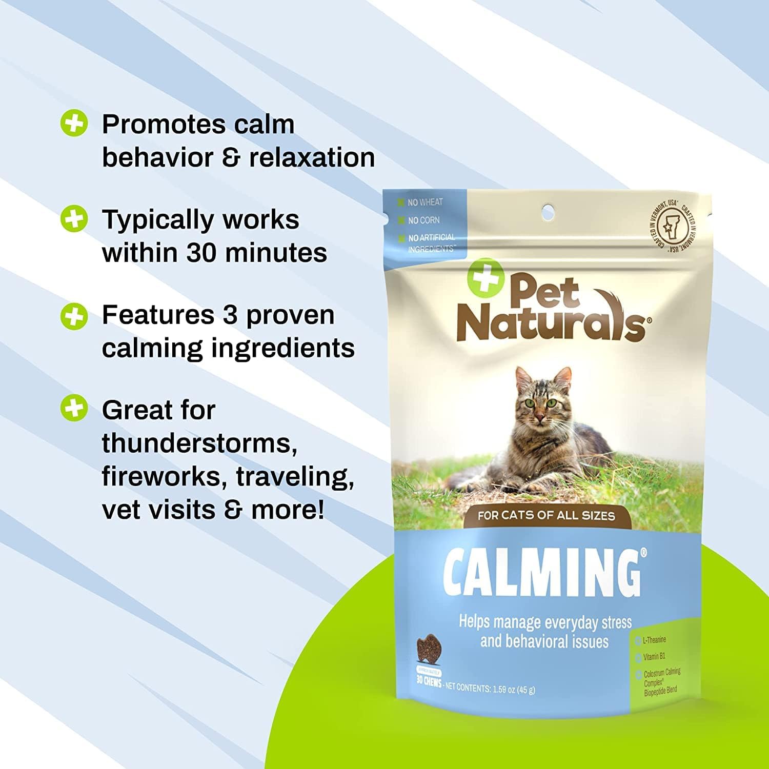 Pet Naturals Calming Chews for Cats, Anxiety Relief with Gentle Ingredients for Thunder, Fireworks, Travel, Grooming, Calming Pet Treats, Chicken Flavor, 30 Count