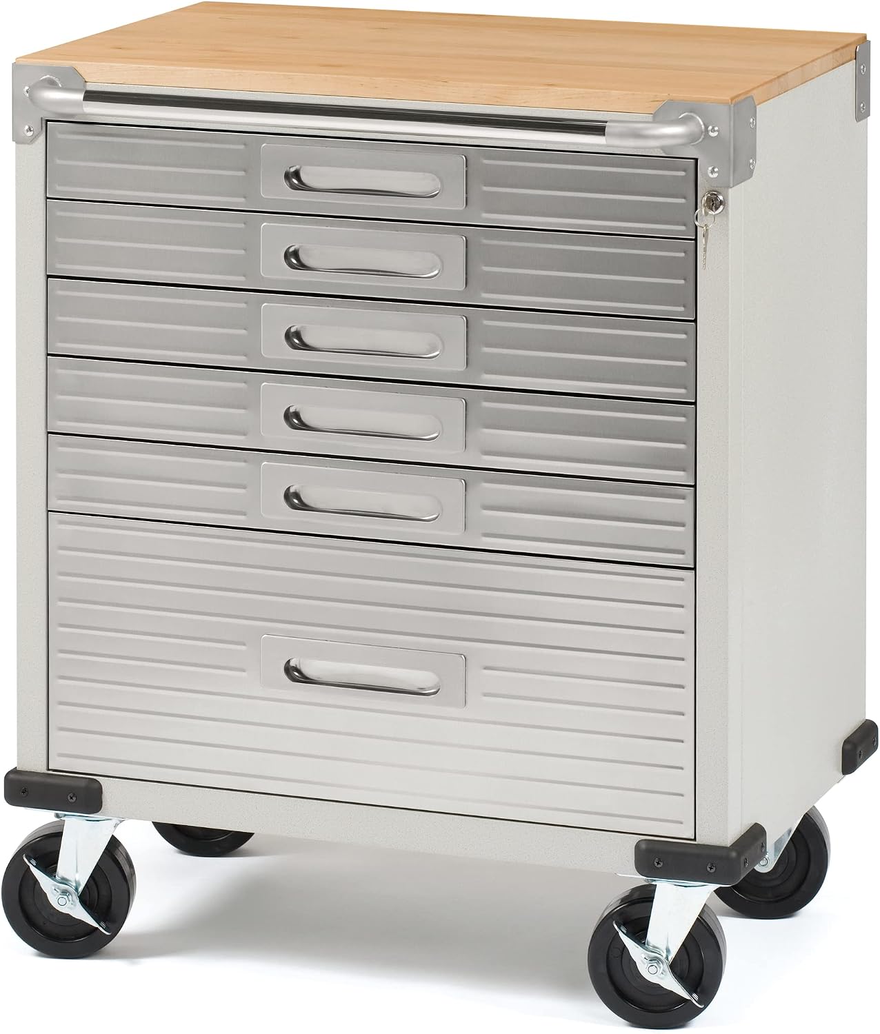 Seville Classics UltraHD Heavy Duty Rolling Cabinet Workbench Table w/Solid Wood Top, Workstation for Garage, Office, Workshop, Granite, 6-Drawer (28" W x 18" D