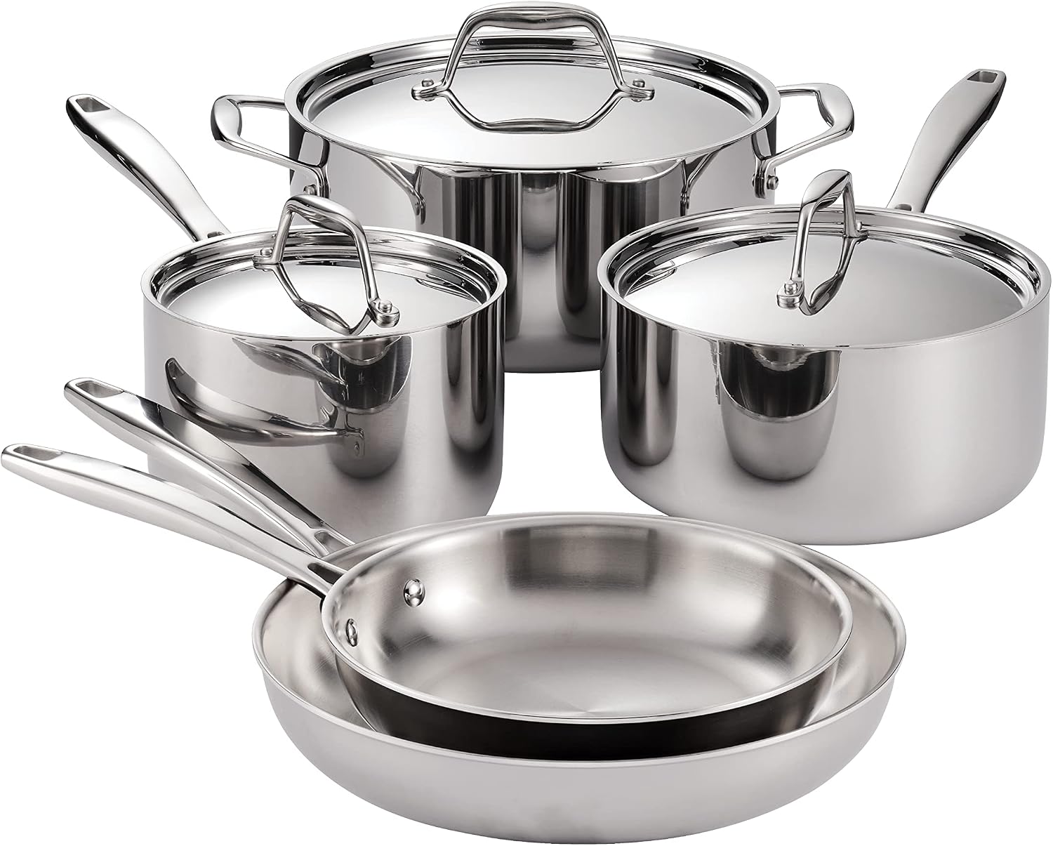 Tramontina Signature Tri-Ply Clad Stainless Steel 8-Pc Pots and Pans Set | Cookware Kitchen Set, Induction-Ready, Dishwasher-Safe, NSF-Certified, Made in Brazil