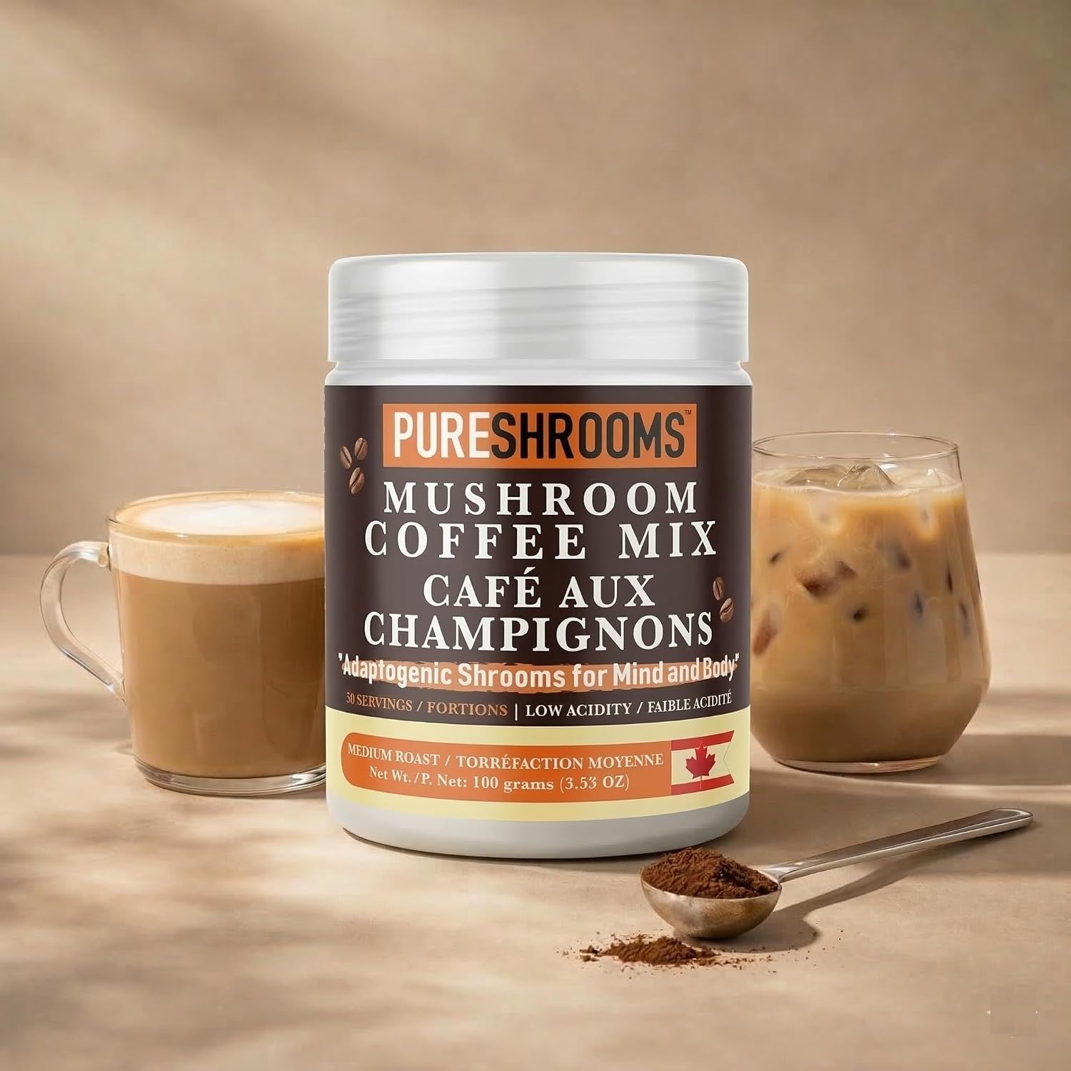 PureShrooms Mind & Body Mushroom Coffee - Instant Colombian Arabica with Organic Lion’s Mane, Reishi & Cordyceps - Low Acidity Nootropic Superfood Beverage for Focus & Vitality, 35 Servings/70g