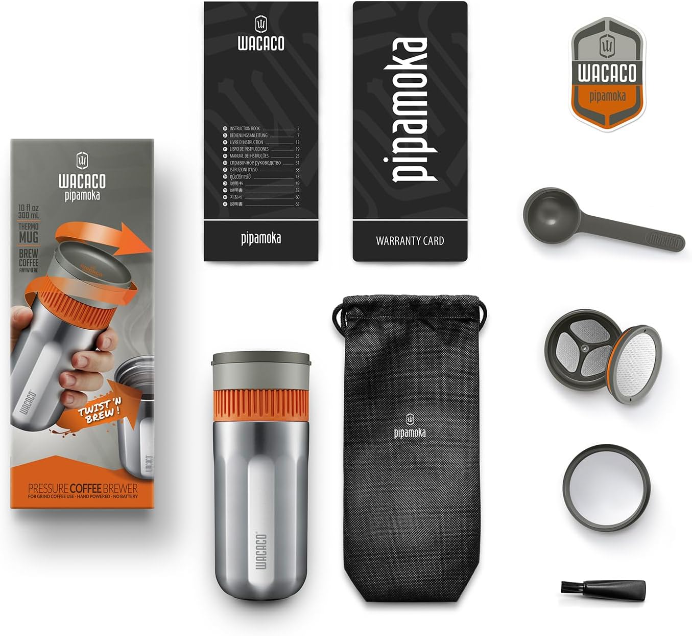 WACACO Pipamoka Portable Coffee Maker, Coffee brewer, All-in-one Vacuum Pressured，Insulated Travel Mug, Hand Powered and Filter Pressure Brewer