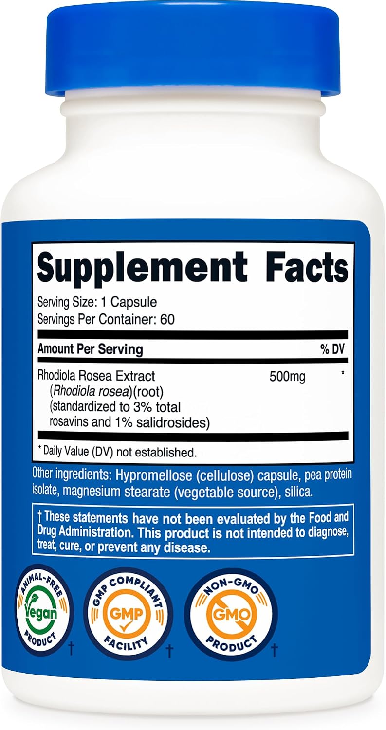 Nutricost Rhodiola Rosea 500mg, 60 Vegetarian Capsules, Gluten-Free | GMO-Free Rhodiola Rosea Supplement