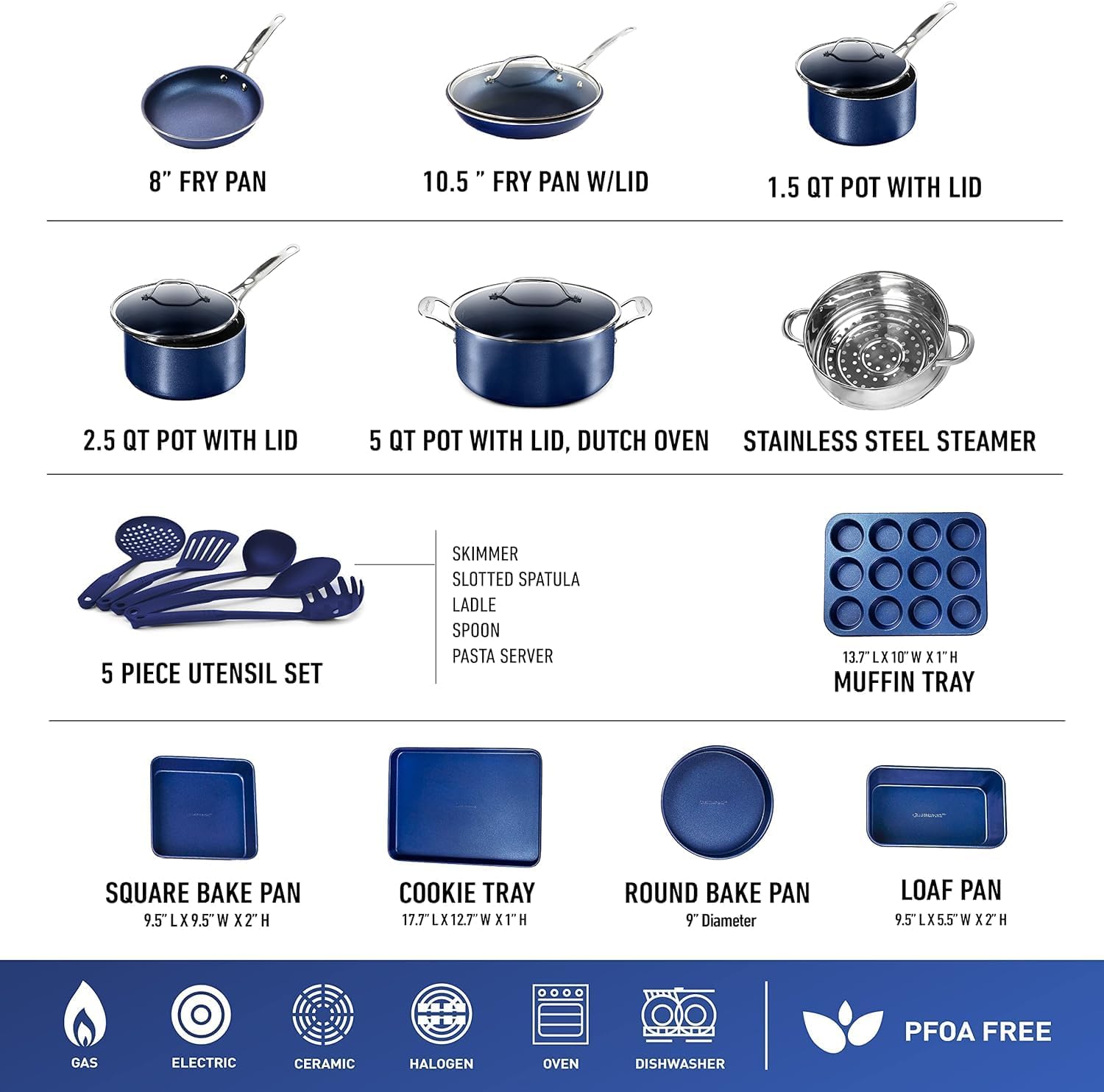 GRANITESTONE 20 Pc Kitchen Pots and Pans Set Non Stick Cookware Set, Kitchen Cookware Sets with Deep Frying Pan Set, Bakeware, & Steamer