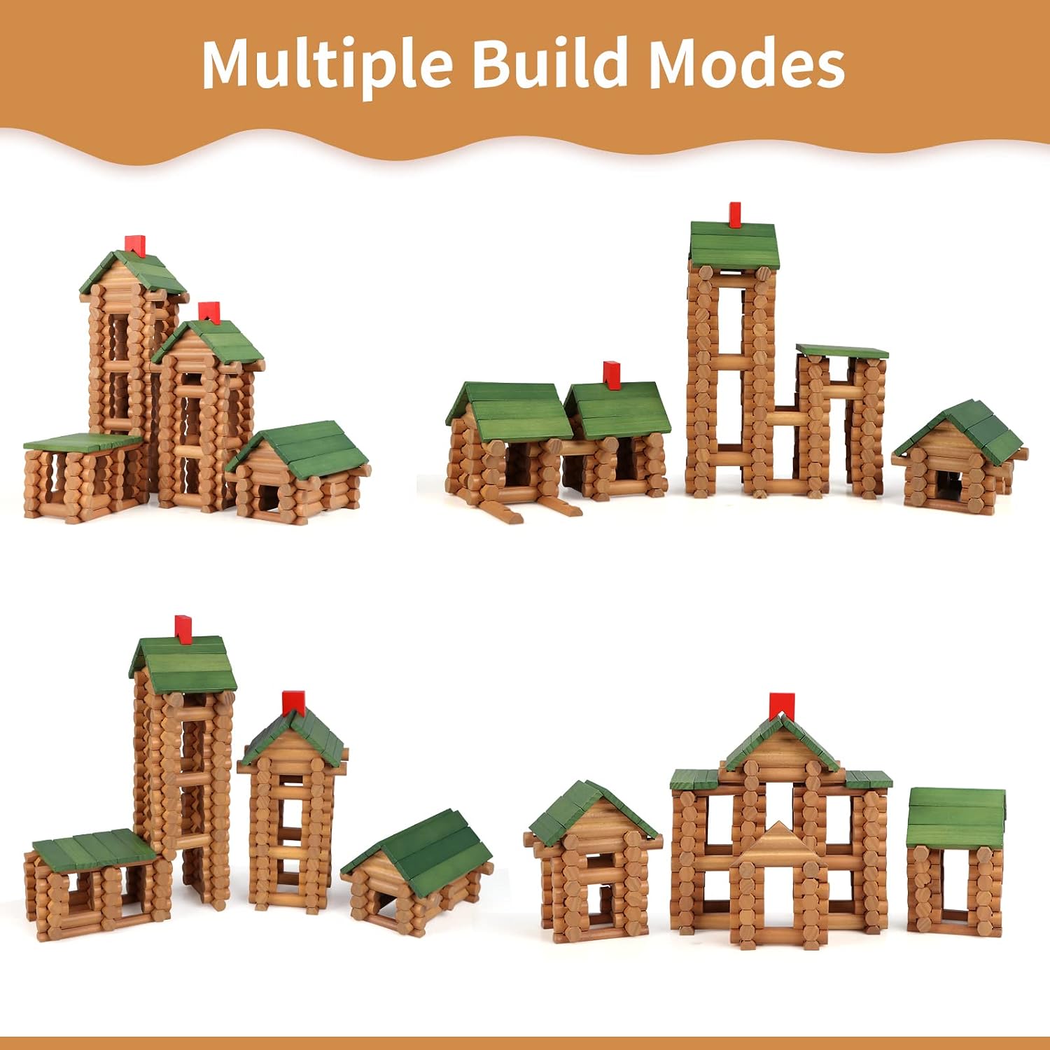 Wondertoys 170 Pieces Wood Logs Set Ages 3+, Classic Building Log Toys for Boy, Creative Construction Engineering Educational Gifts