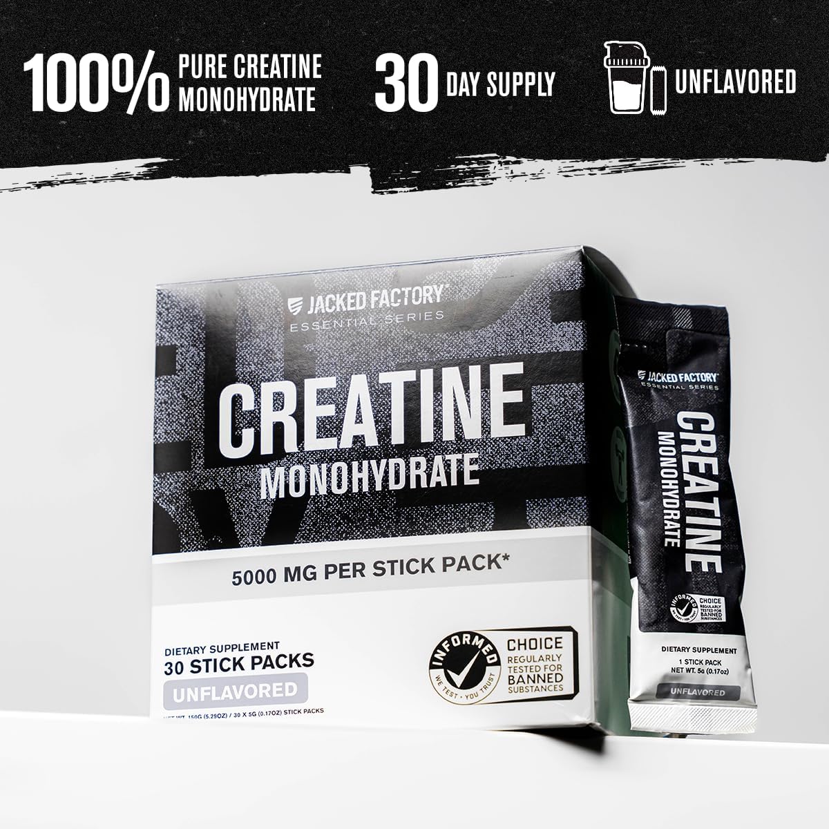 Jacked Factory Creatine Monohydrate Powder 425g - 5g Daily Micronized Creatine Monohydrate for Men and Women, Vegan-Friendly