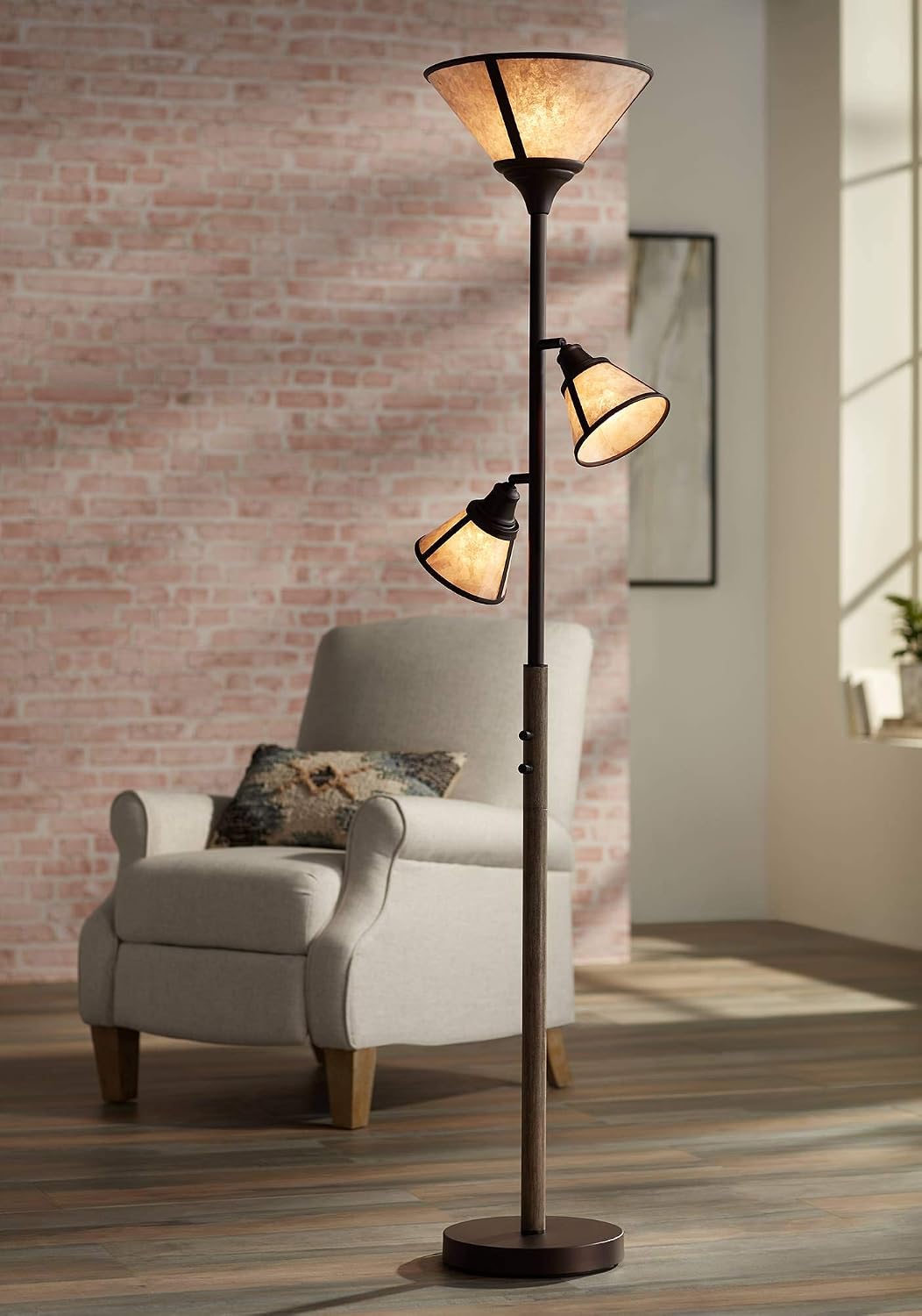 Plymouth 72" Bronze and Mica Torchiere Floor Lamp Living Room