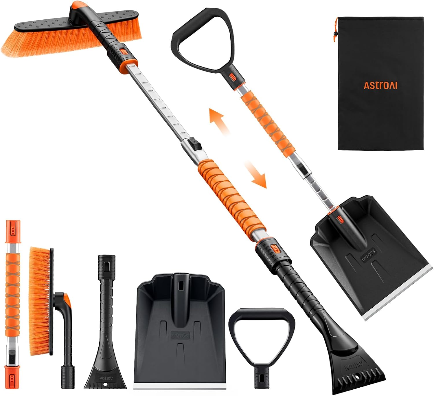 AstroAI 2" 1 Ice Scraper & Snow Shovel Kit, 47.2" Ice Scrapers for Car Windshield and 360° Pivoting Snow Brush